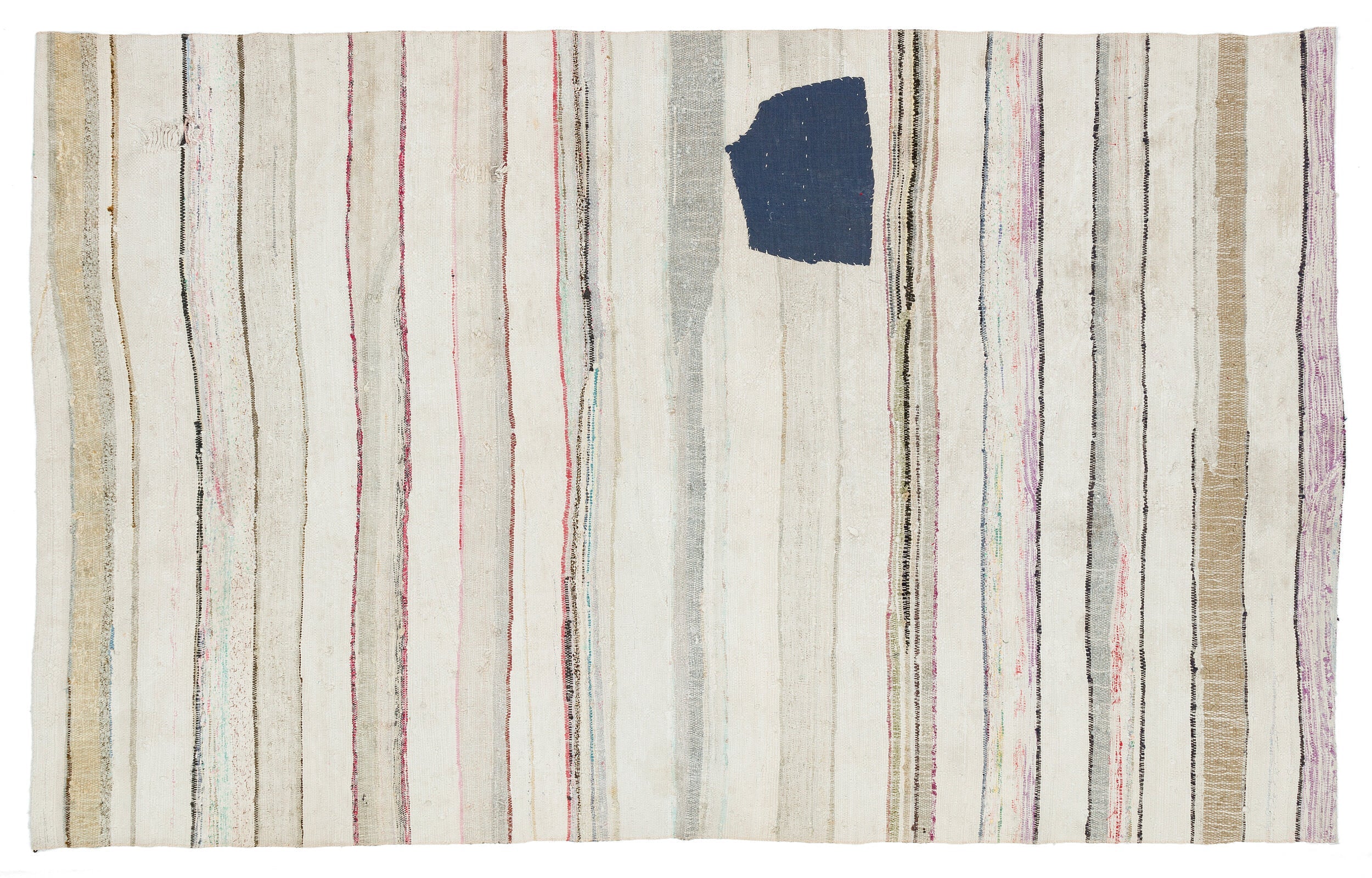 Girit 37159 Beige Striped Wool Handmade Area Rug 5'3" x 8'6"