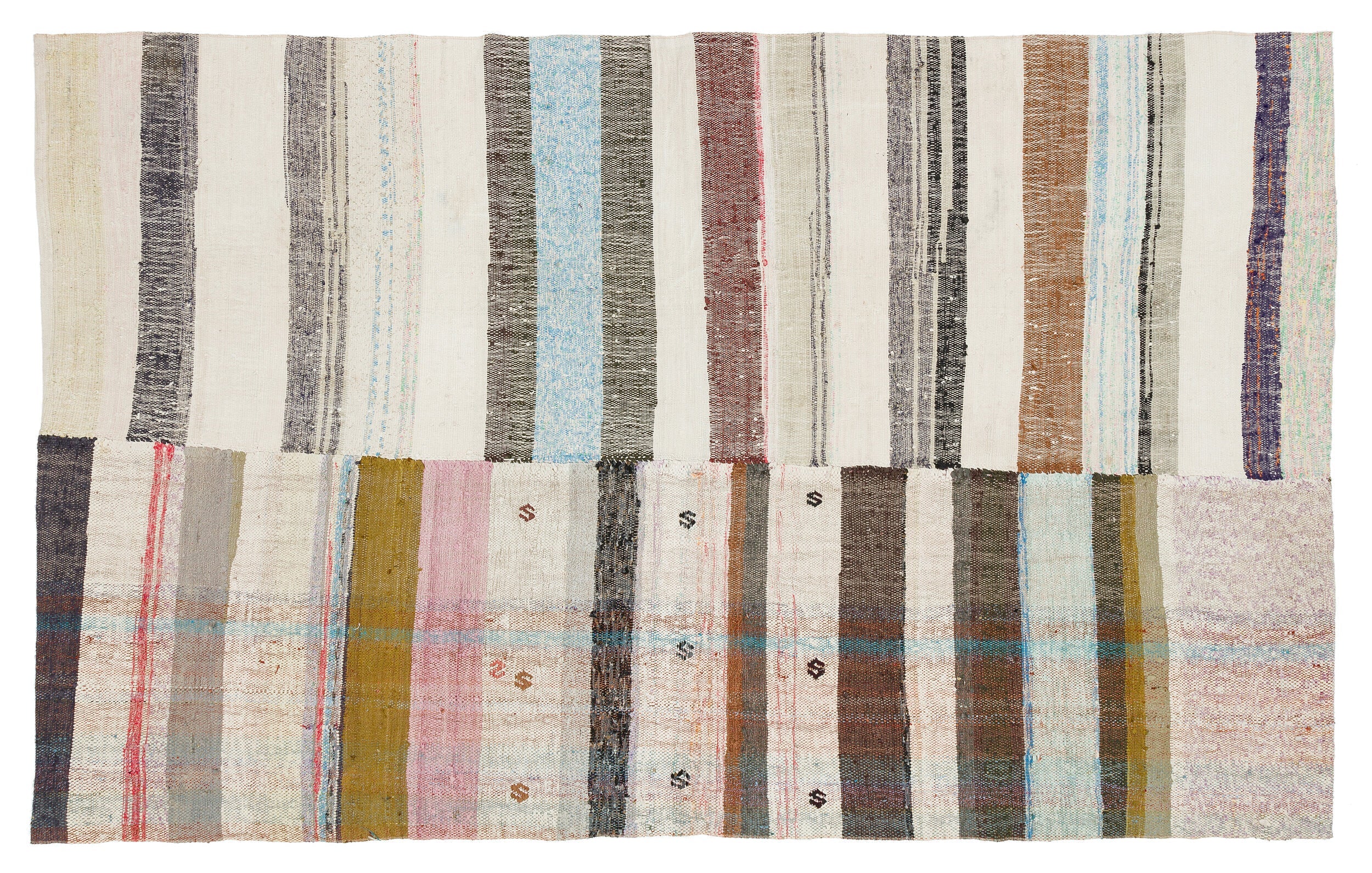 Girit Beige Striped Wool Handmade Area Rug 5'6" x 8'10"