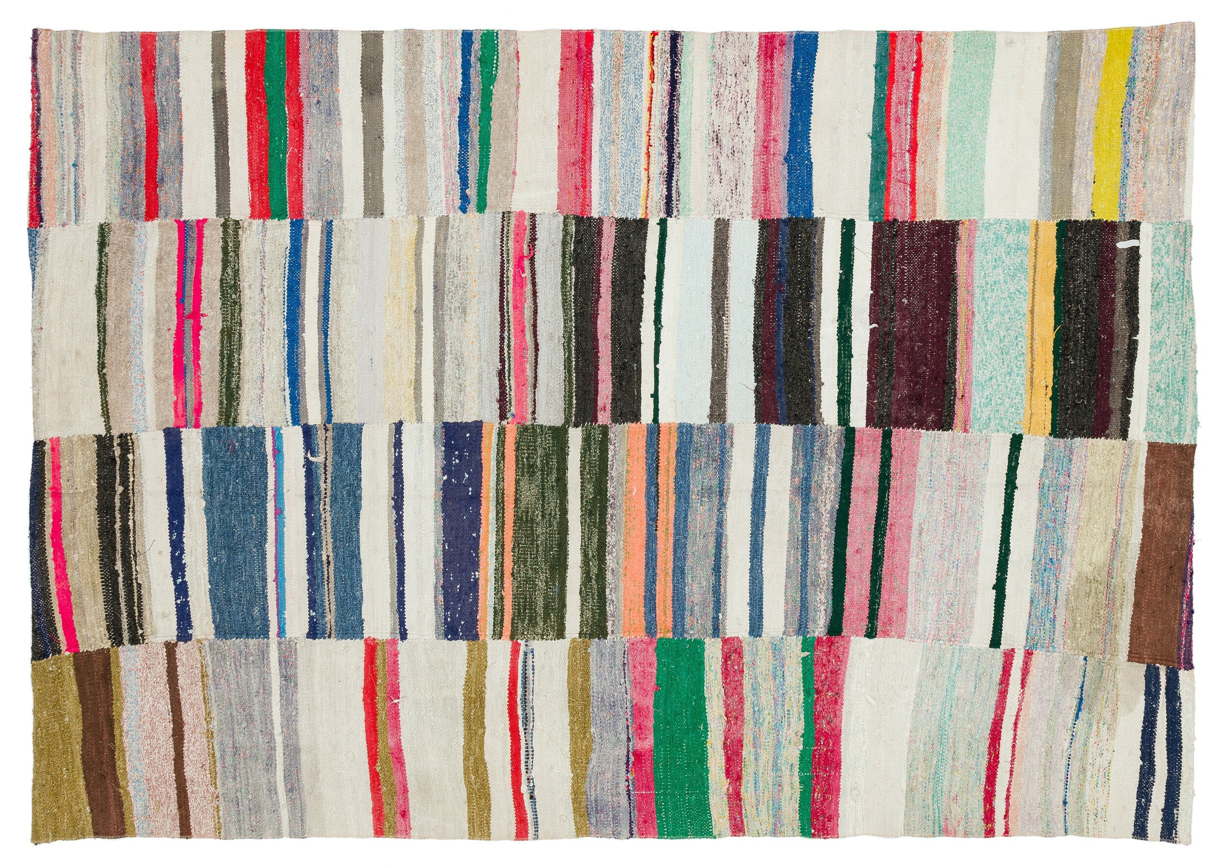 Girit Beige Striped Wool Handmade Area Rug 6'0" x 8'8"