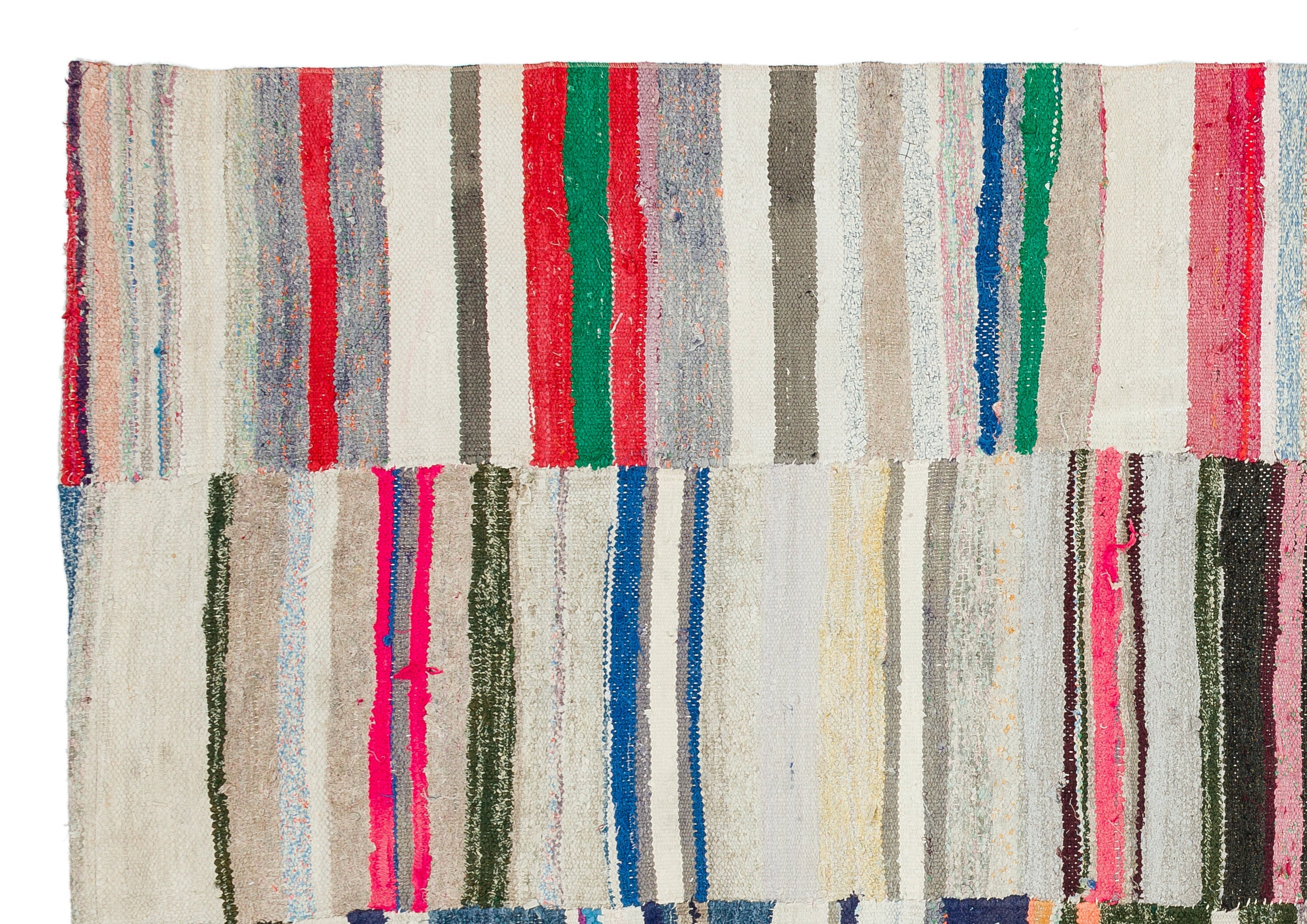 Girit Beige Striped Wool Handmade Area Rug 6'0" x 8'8"