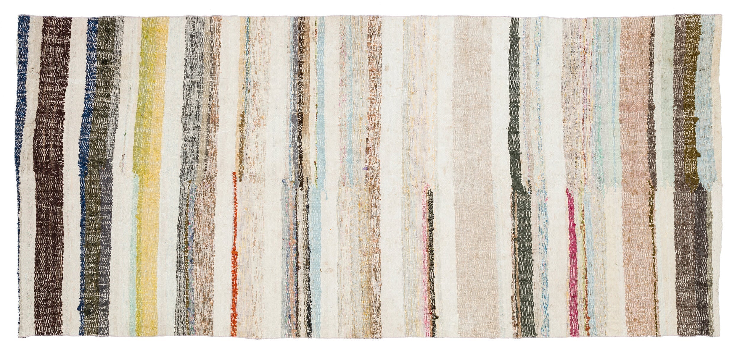 Girit Beige Striped Wool Handmade Area Rug 5'9" x 9'7"