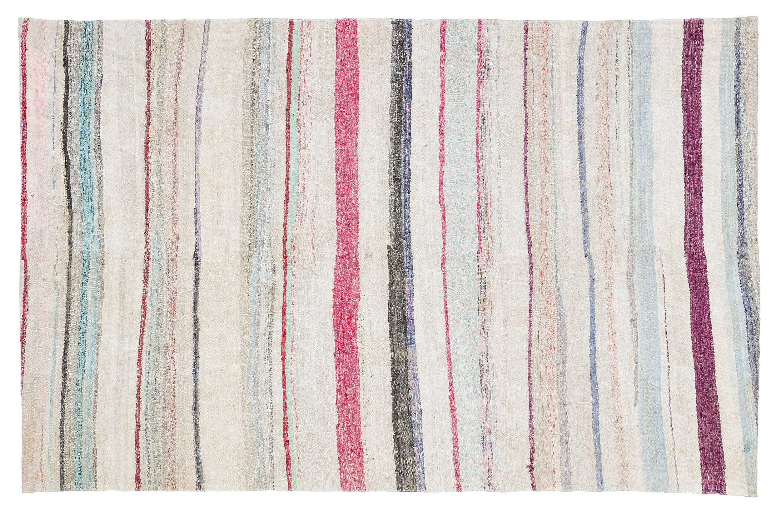 Girit Beige Striped Wool Handmade Area Rug 5'0" x 7'10"