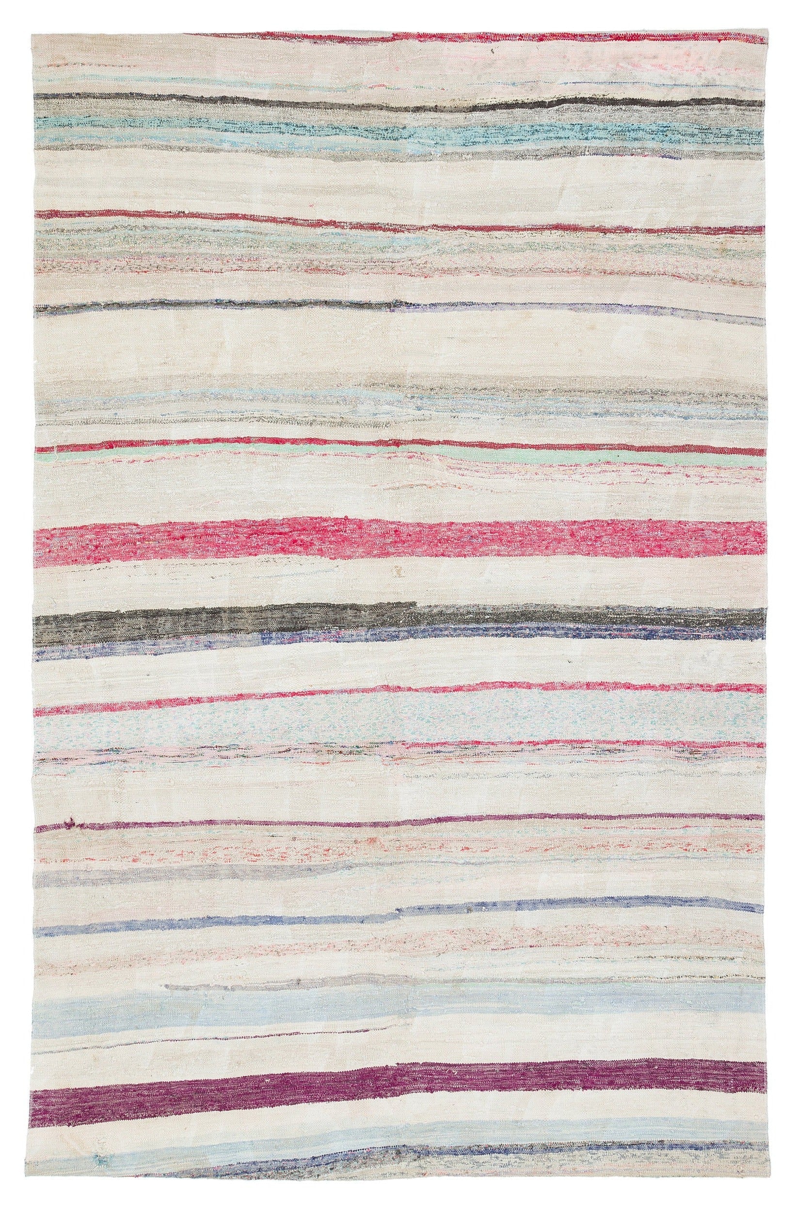Girit Beige Striped Wool Handmade Area Rug 5'0" x 7'10"