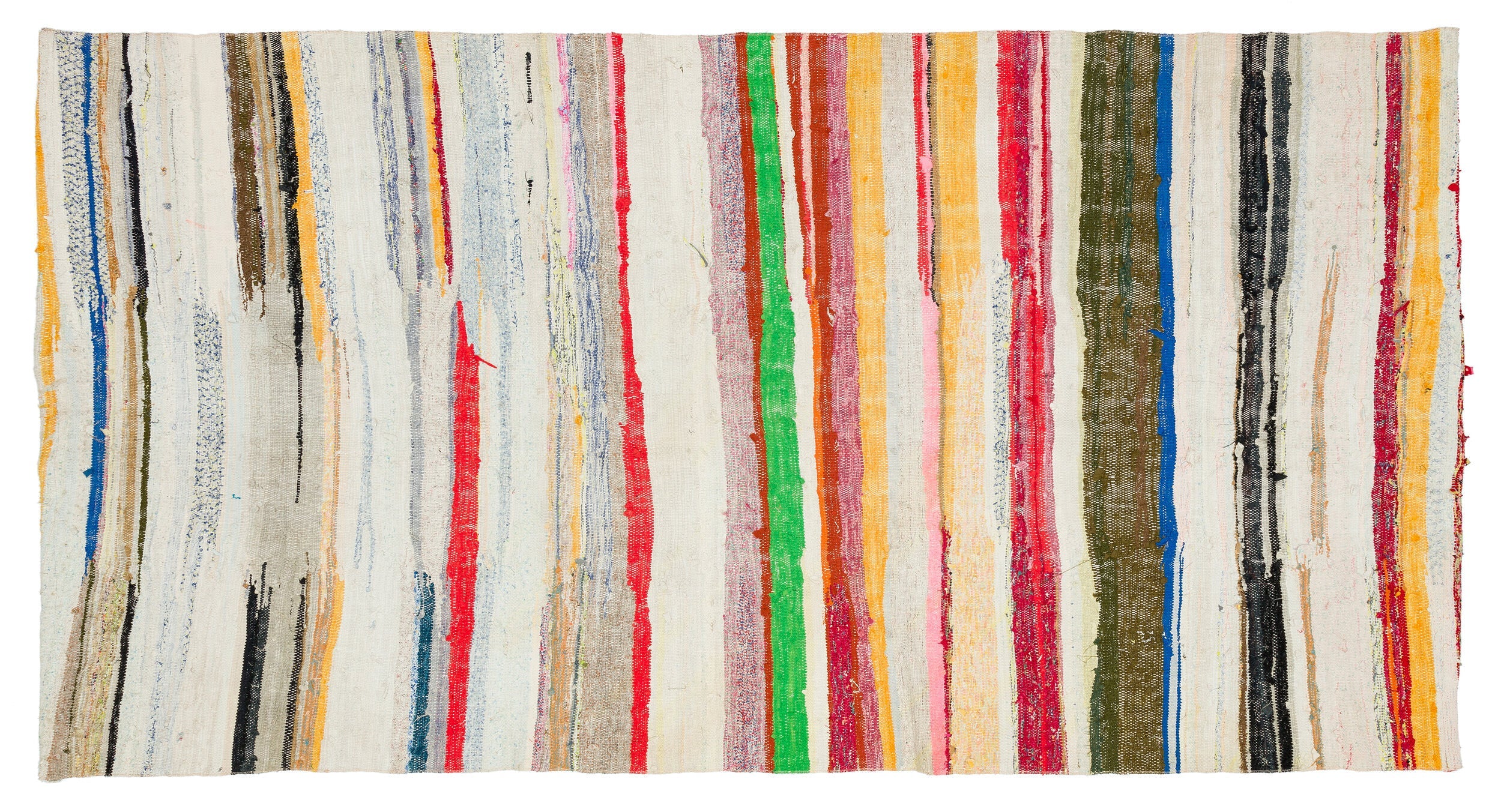 Girit Beige Striped Wool Handmade Area Rug 5'1" x 9'8"