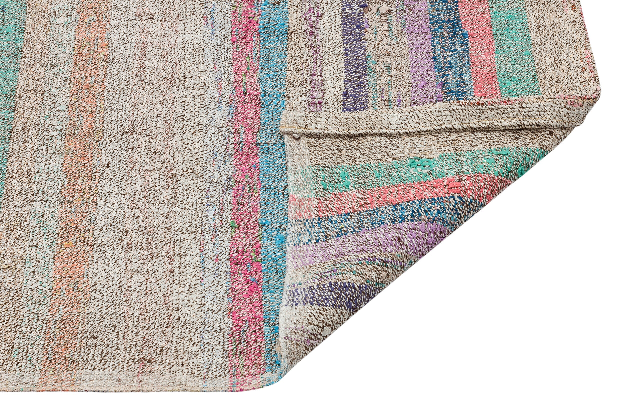 Girit Beige Striped Wool Handmade Area Rug 4'8" x 6'5"