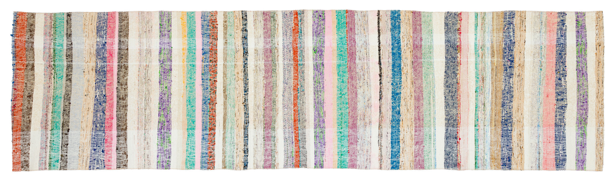 Girit Beige Striped Wool Handmade Area Rug 2'11" x 10'10"