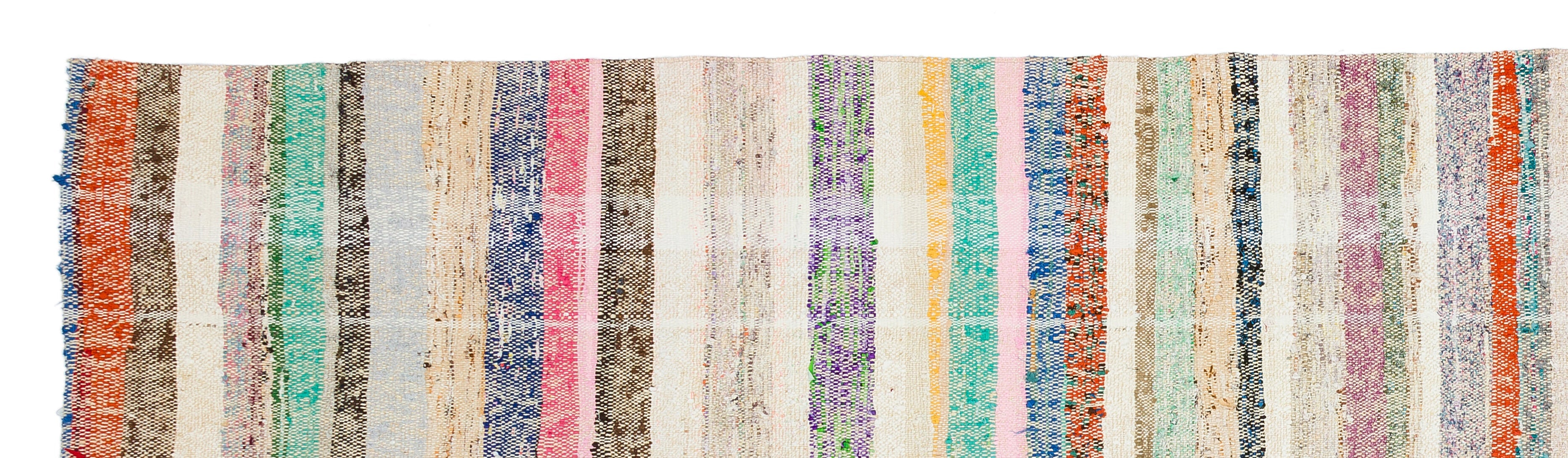 Girit Beige Striped Wool Handmade Area Rug 2'11" x 10'10"