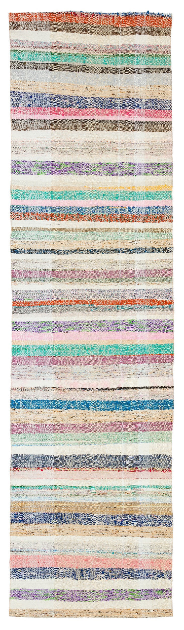Girit Beige Striped Wool Handmade Area Rug 2'11" x 10'10"