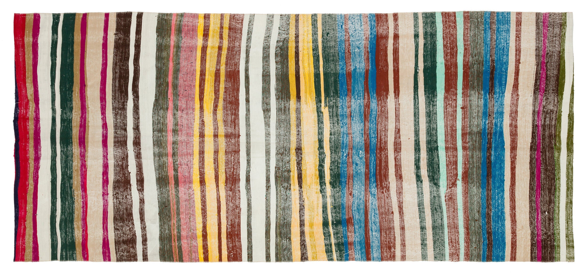 Girit Beige Striped Wool Handmade Area Rug 4'10" x 10'10"