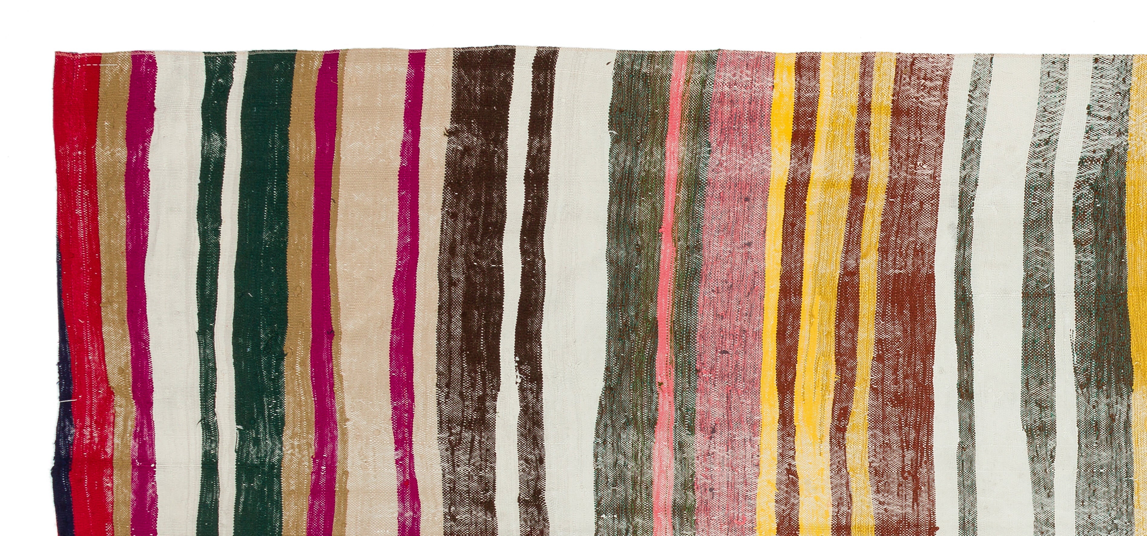 Girit Beige Striped Wool Handmade Area Rug 4'10" x 10'10"