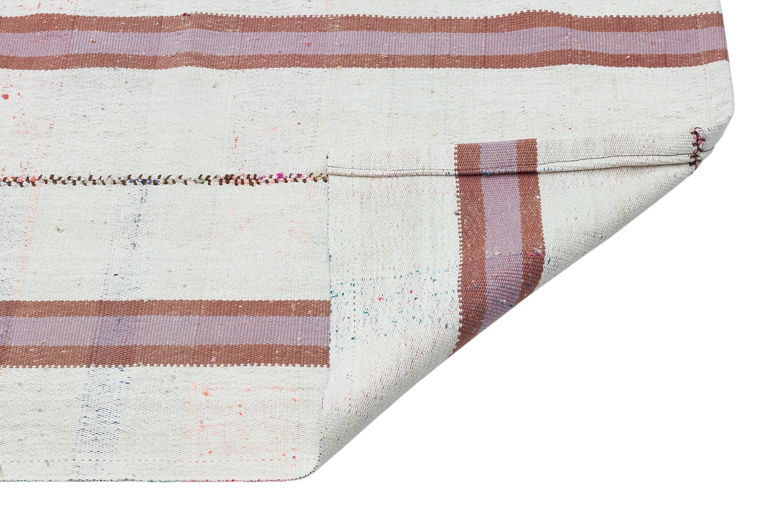 Girit White Striped Wool Handmade Area Rug 4'11" x 7'6"