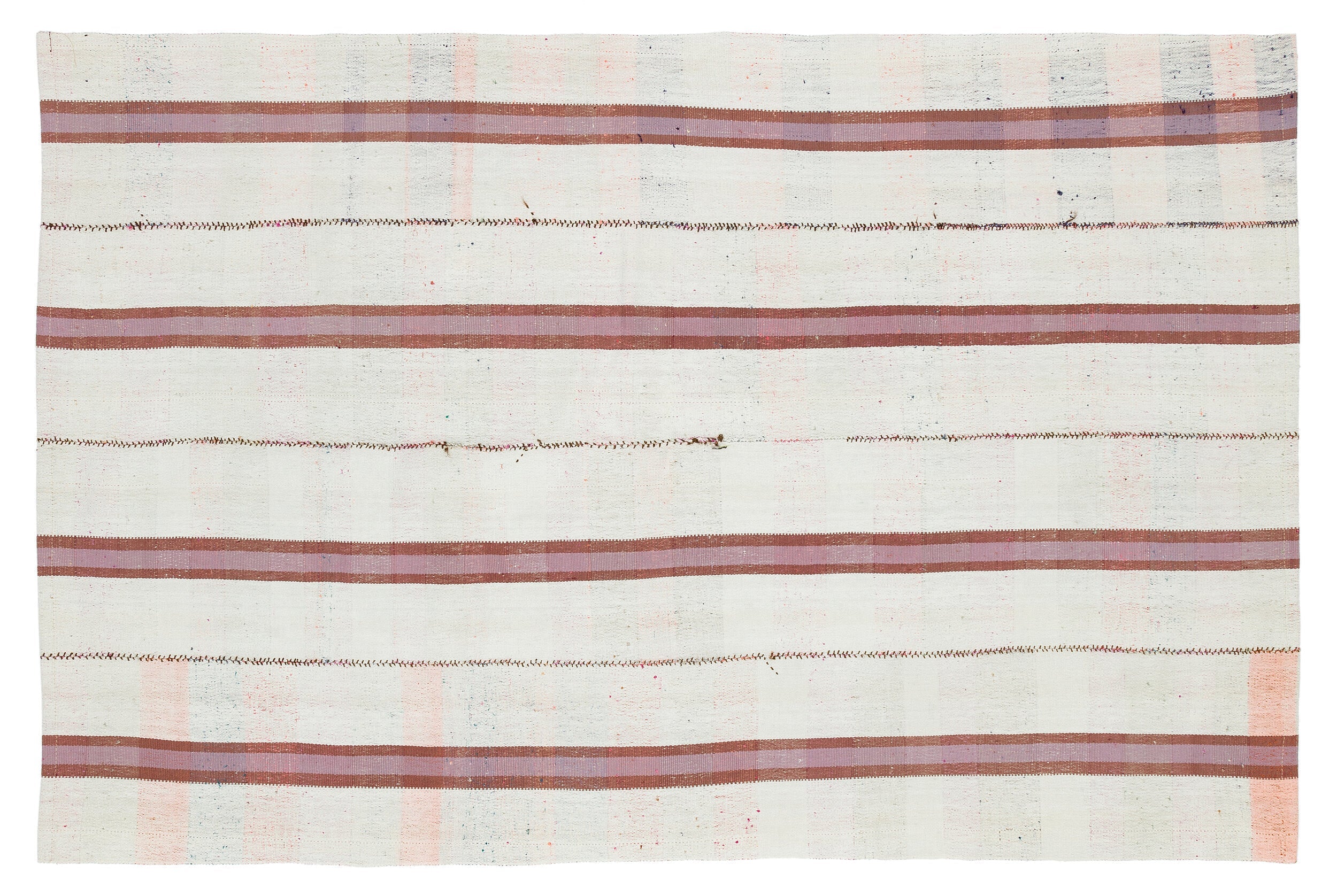 Girit White Striped Wool Handmade Area Rug 4'11" x 7'6"