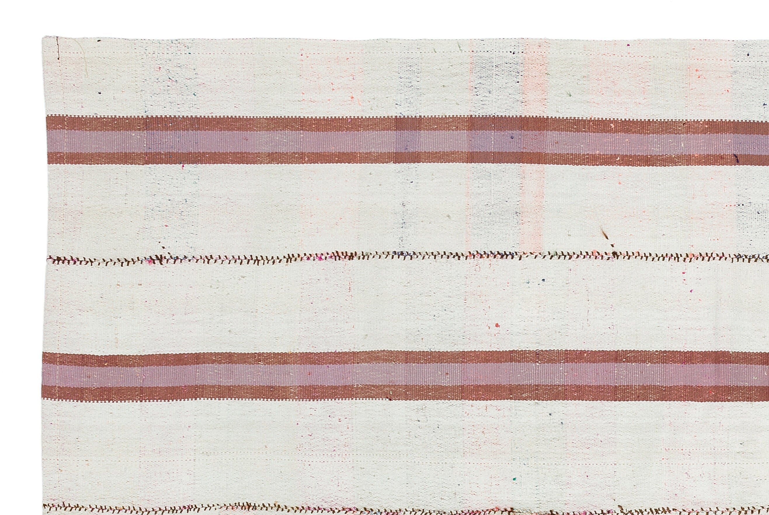 Girit White Striped Wool Handmade Area Rug 4'11" x 7'6"
