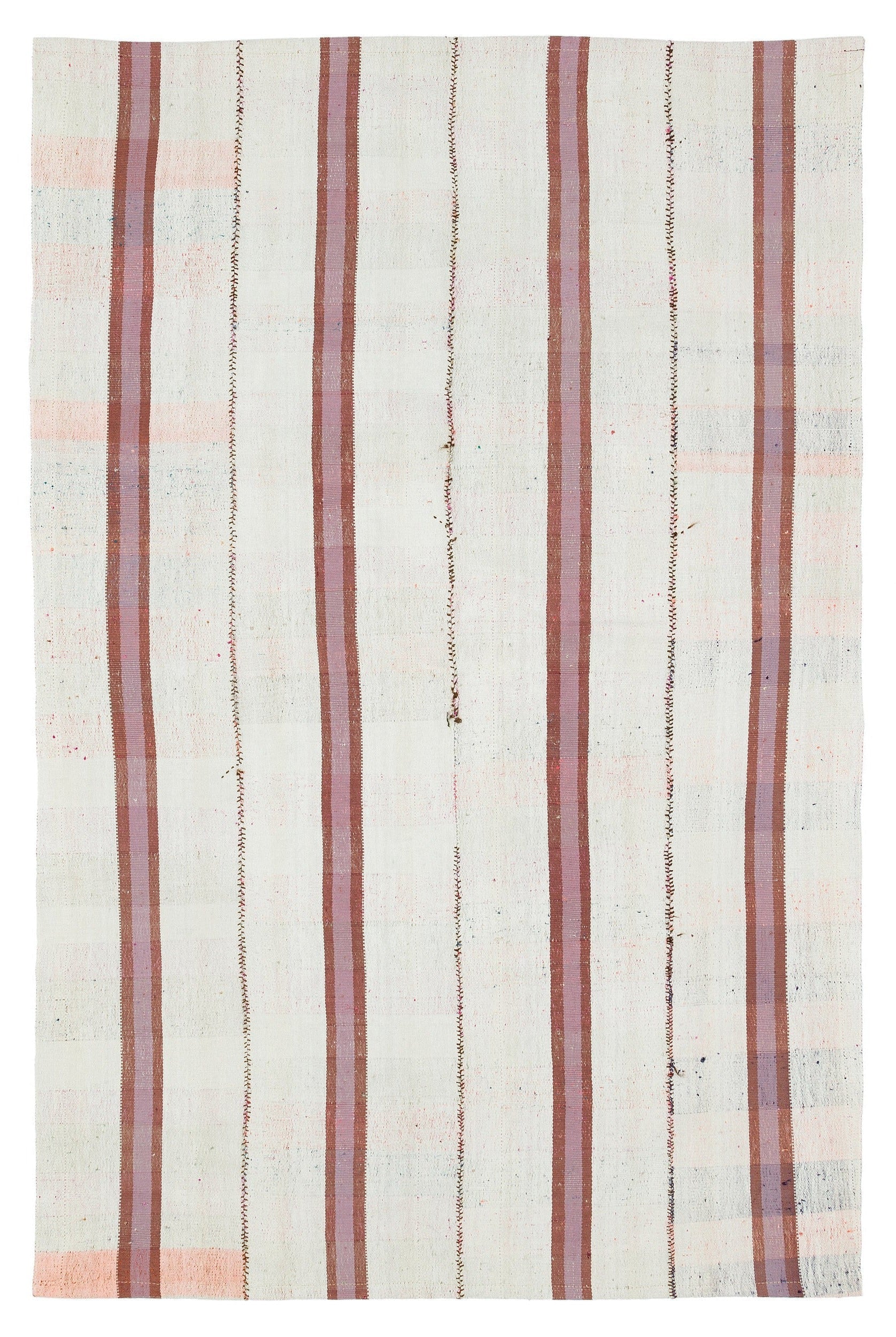 Girit White Striped Wool Handmade Area Rug 4'11" x 7'6"