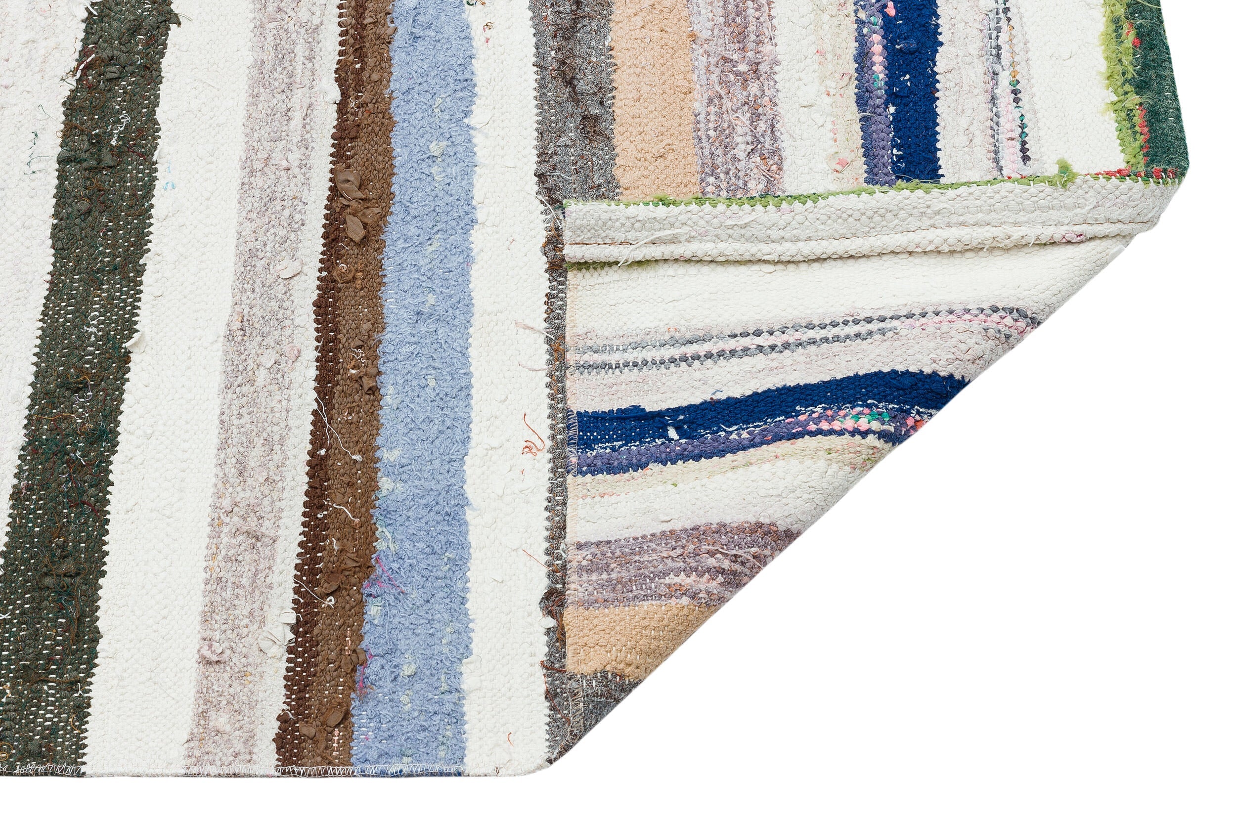 Girit Beige Striped Wool Handmade Area Rug 5'6" x 5'1"