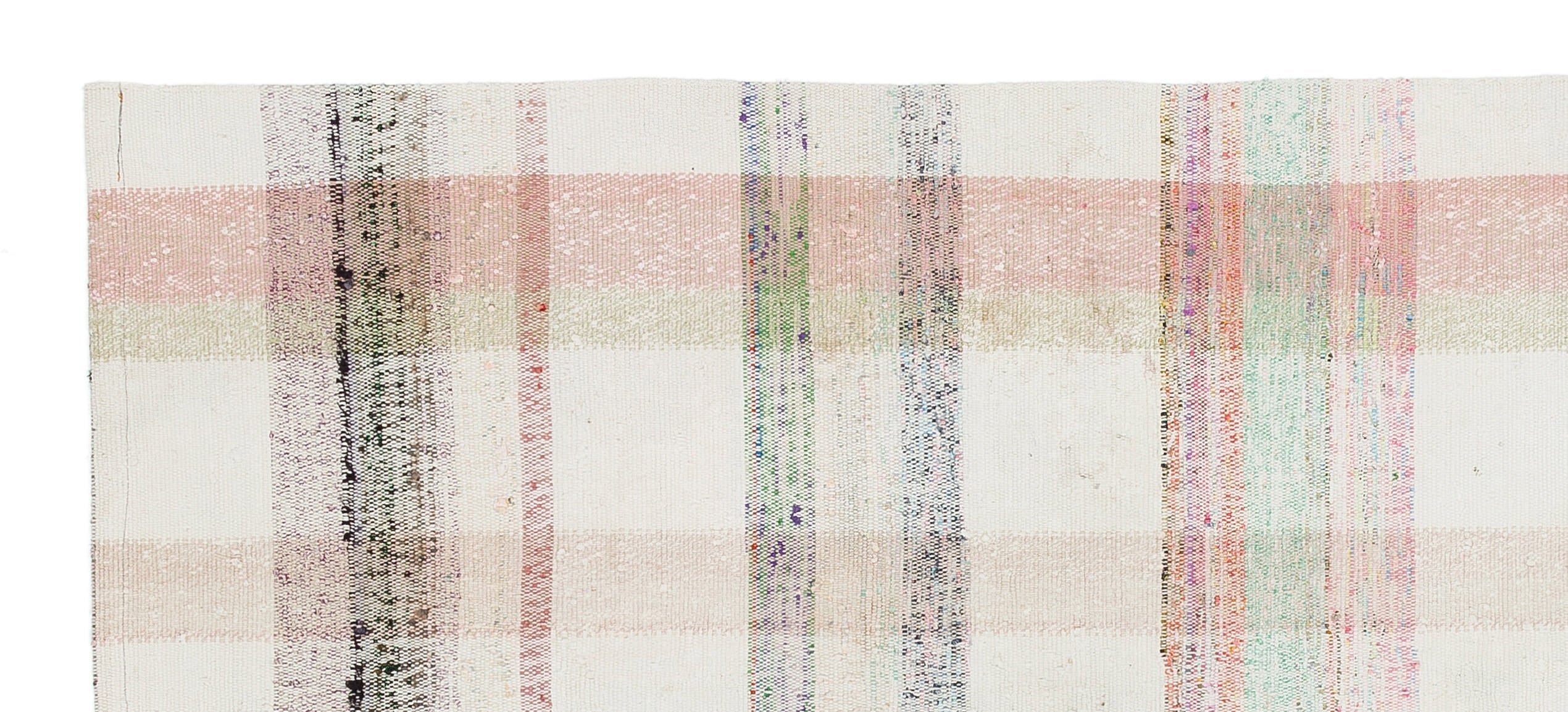 Girit Beige Striped Wool Handmade Area Rug 3'1" x 7'2"