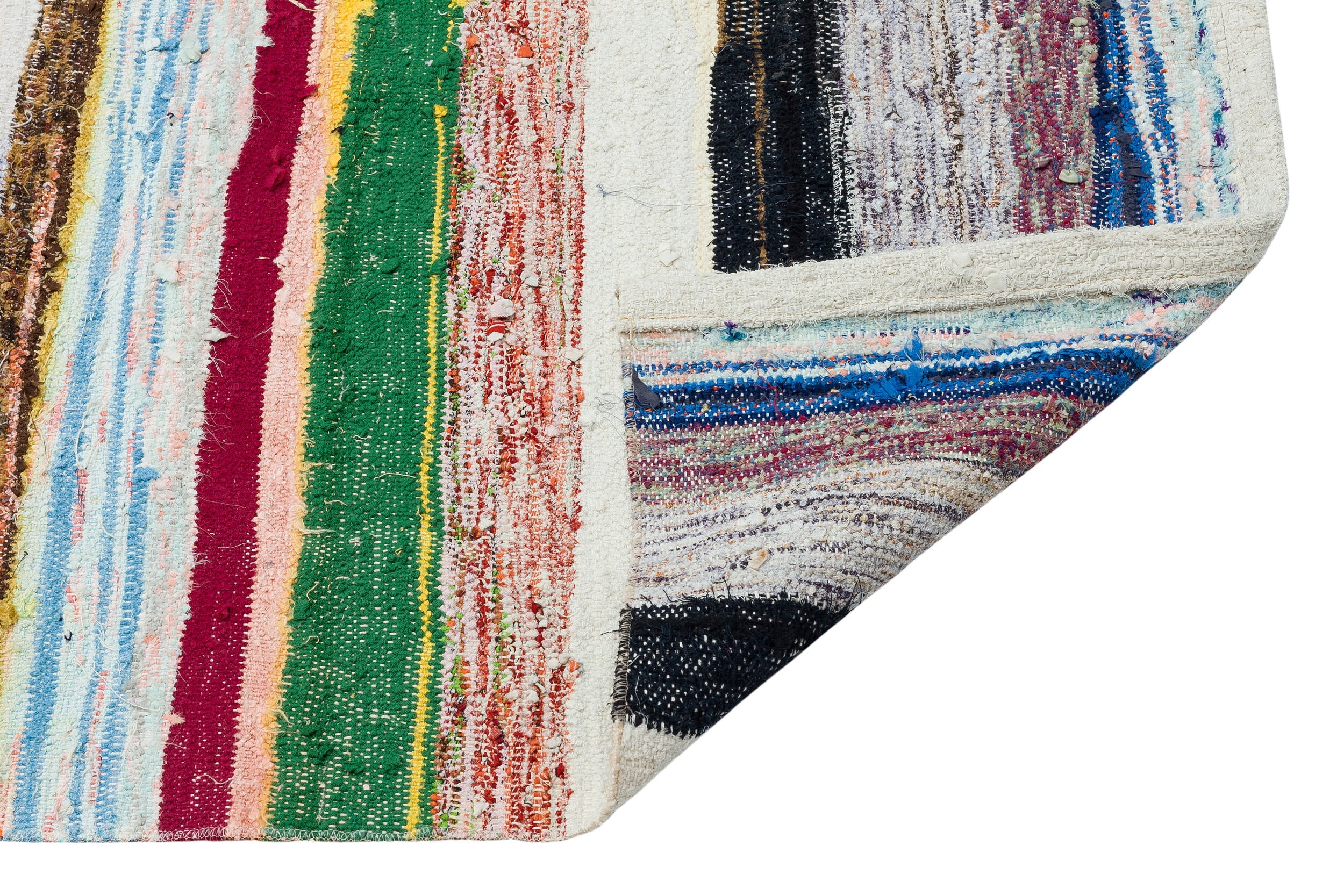 Girit Beige Striped Wool Handmade Area Rug 4'9" x 10'11"