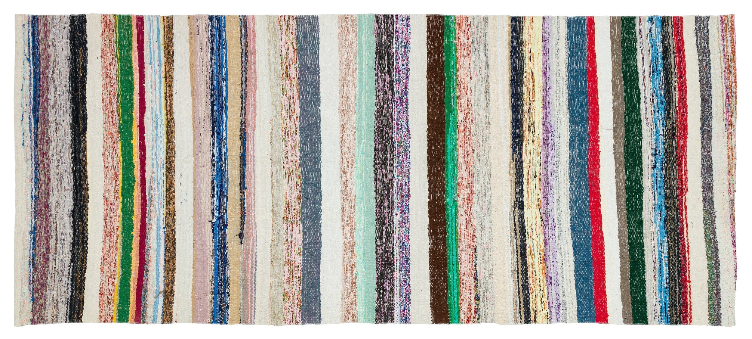 Girit Beige Striped Wool Handmade Area Rug 4'9" x 10'11"