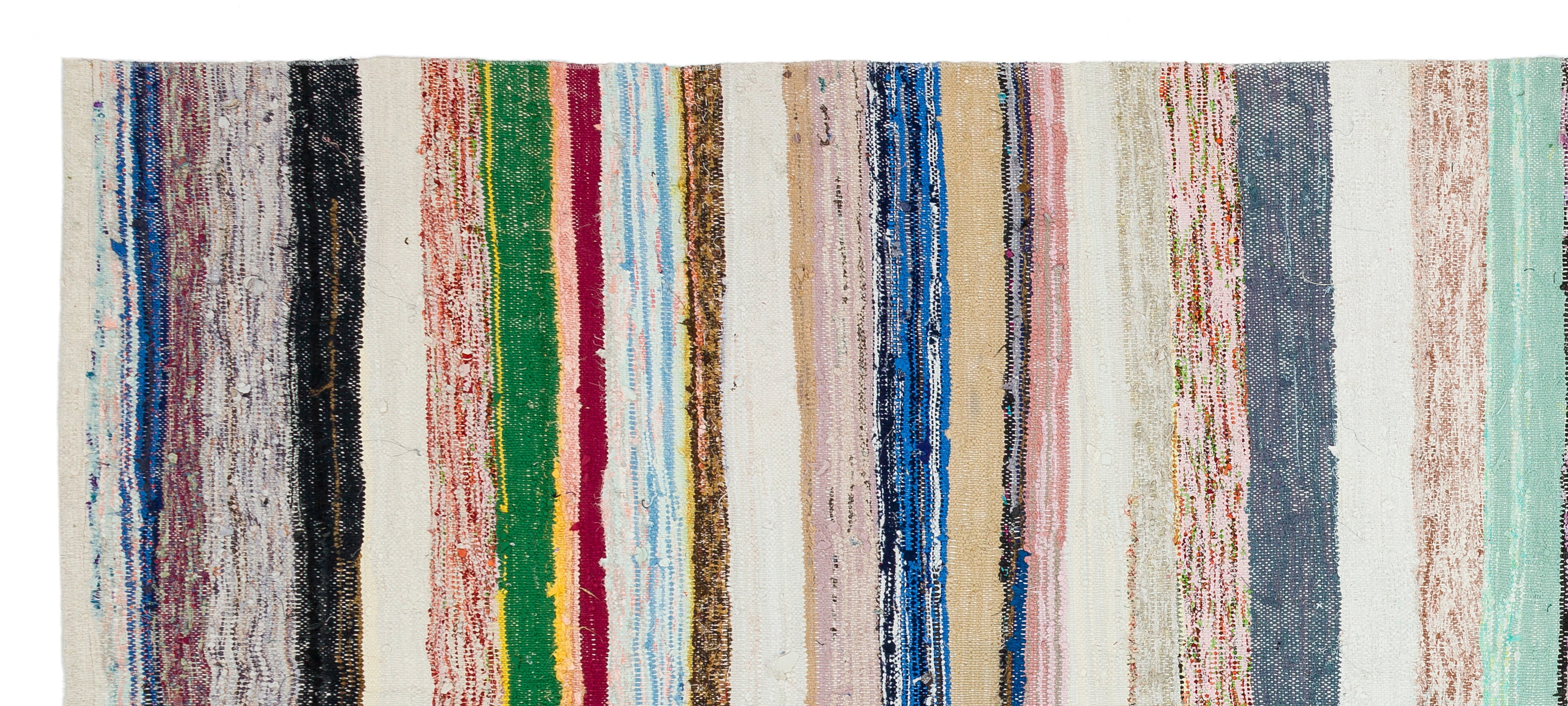 Girit Beige Striped Wool Handmade Area Rug 4'9" x 10'11"