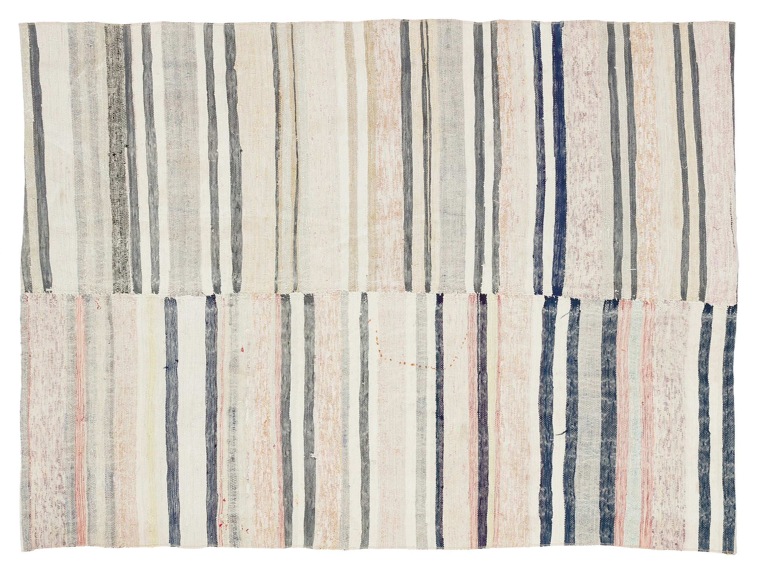 Girit Beige Striped Wool Handmade Area Rug 4'7" x 6'3"