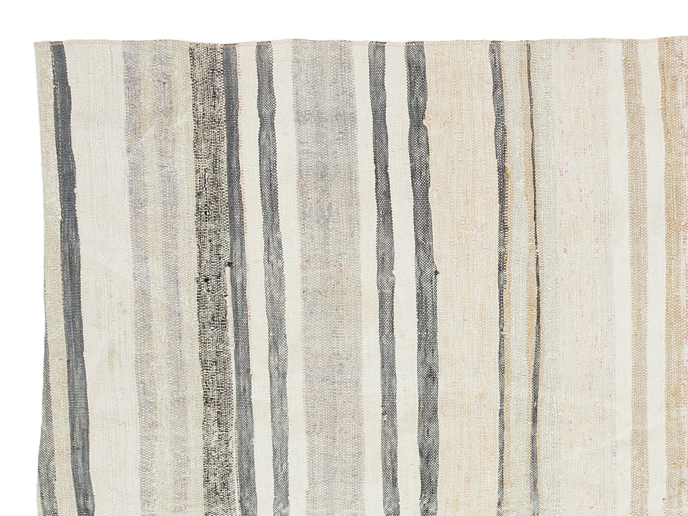 Girit Beige Striped Wool Handmade Area Rug 4'7" x 6'3"