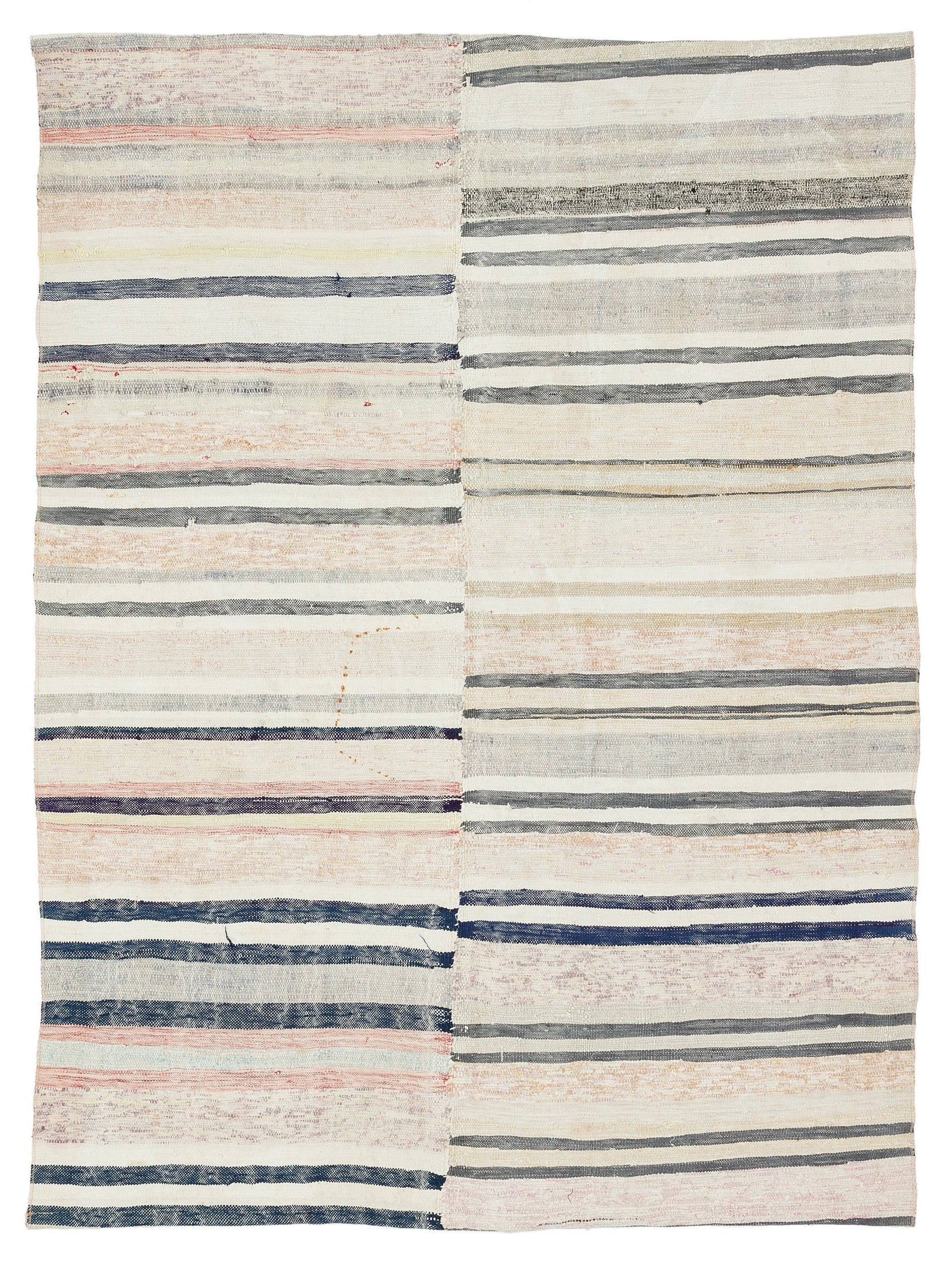 Girit Beige Striped Wool Handmade Area Rug 4'7" x 6'3"