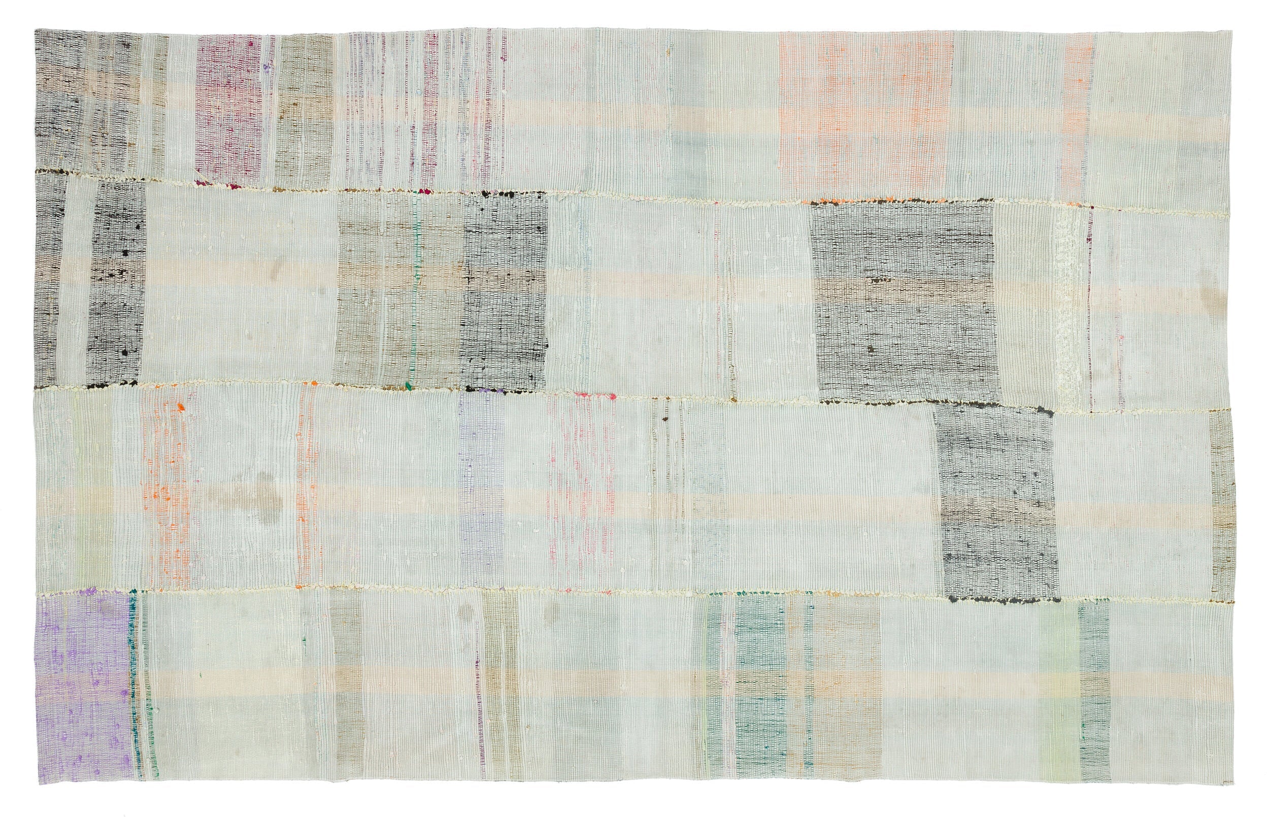 Girit Beige Striped Wool Handmade Area Rug 5'7" x 9'2"