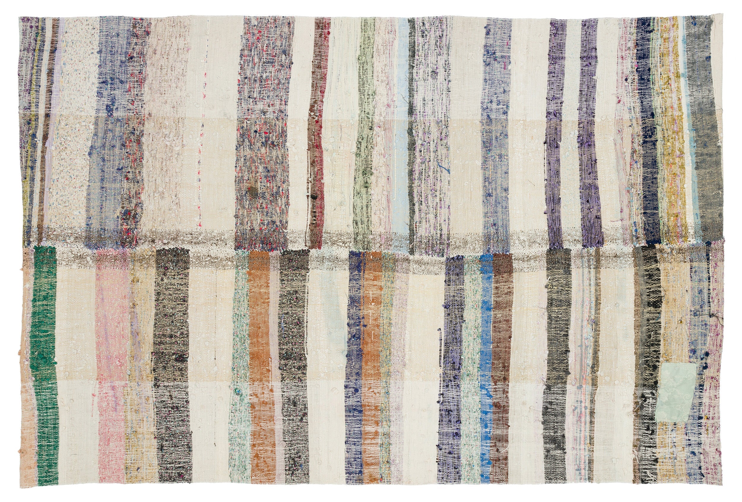 Girit Beige Striped Wool Handmade Area Rug 5'9" x 8'9"