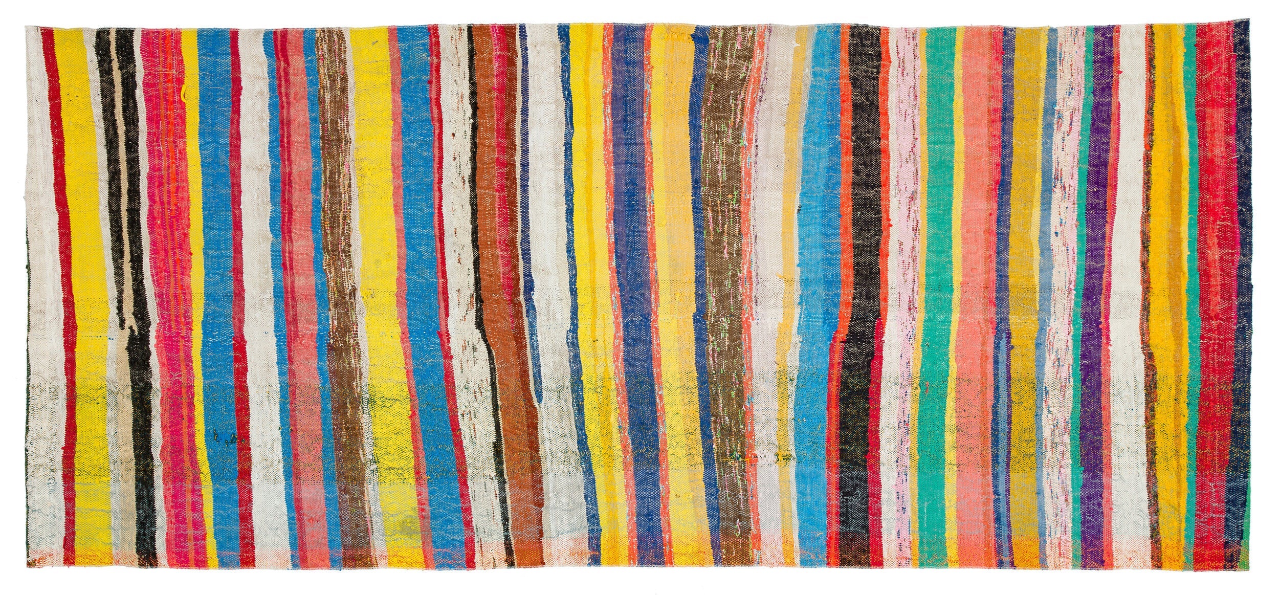 Girit Beige Striped Wool Handmade Area Rug 4'10" x 10'11"