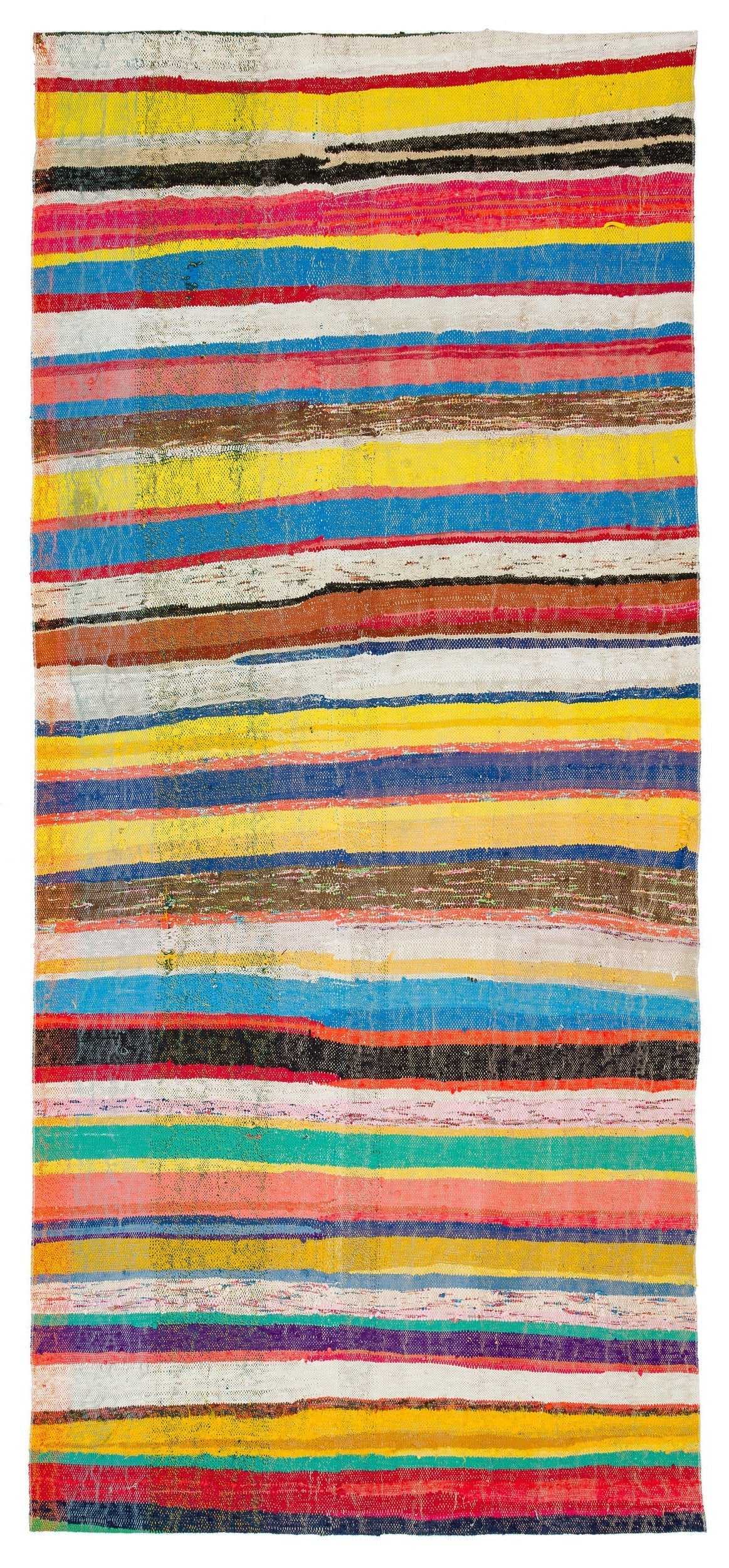 Girit Beige Striped Wool Handmade Area Rug 4'10" x 10'11"