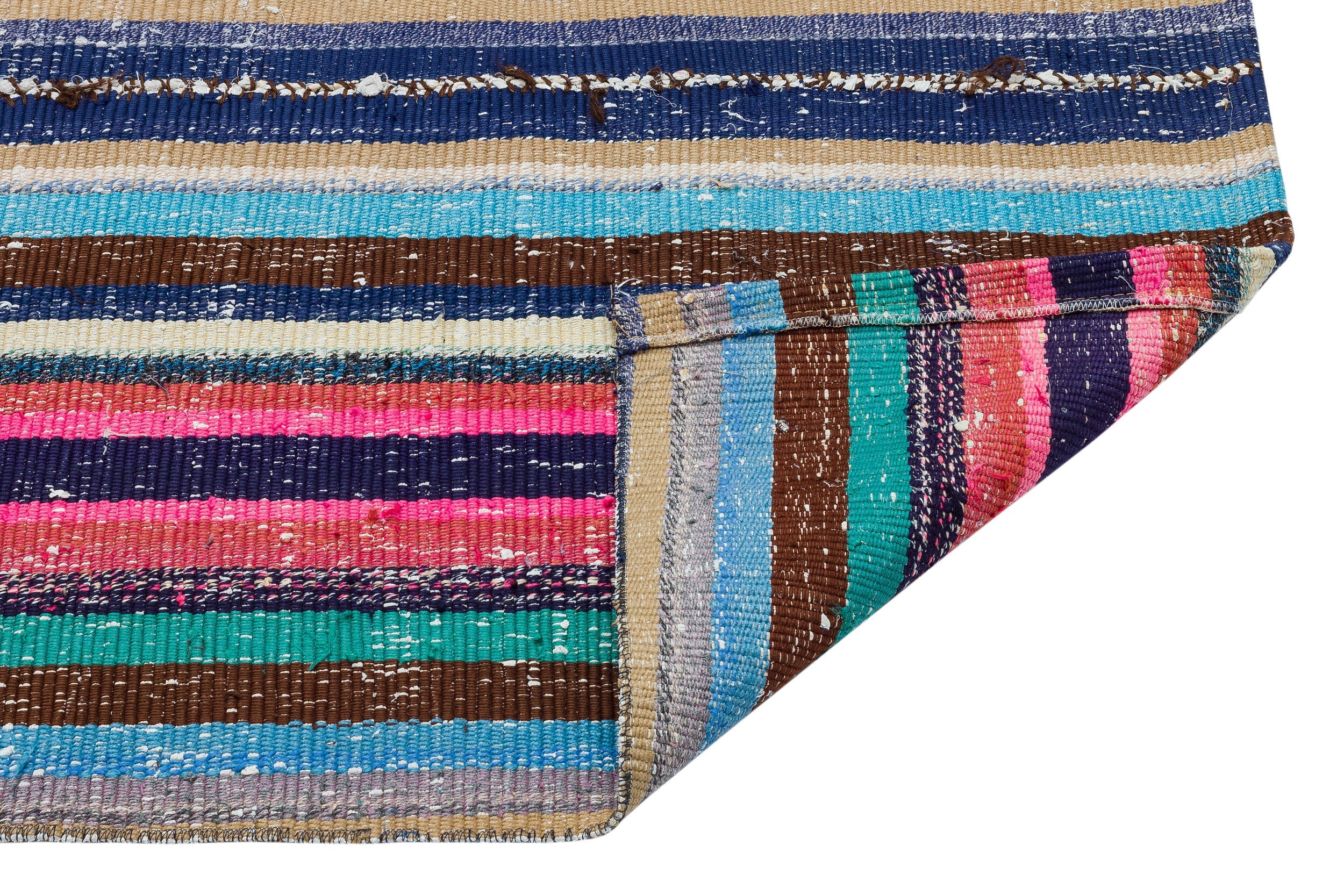 Girit Blue Striped Wool Handmade Area Rug 5'2" x 4'4"
