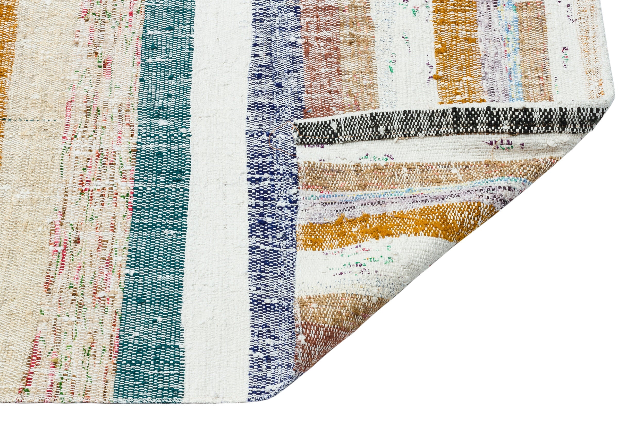Girit Beige Striped Wool Handmade Area Rug 5'3" x 9'3"