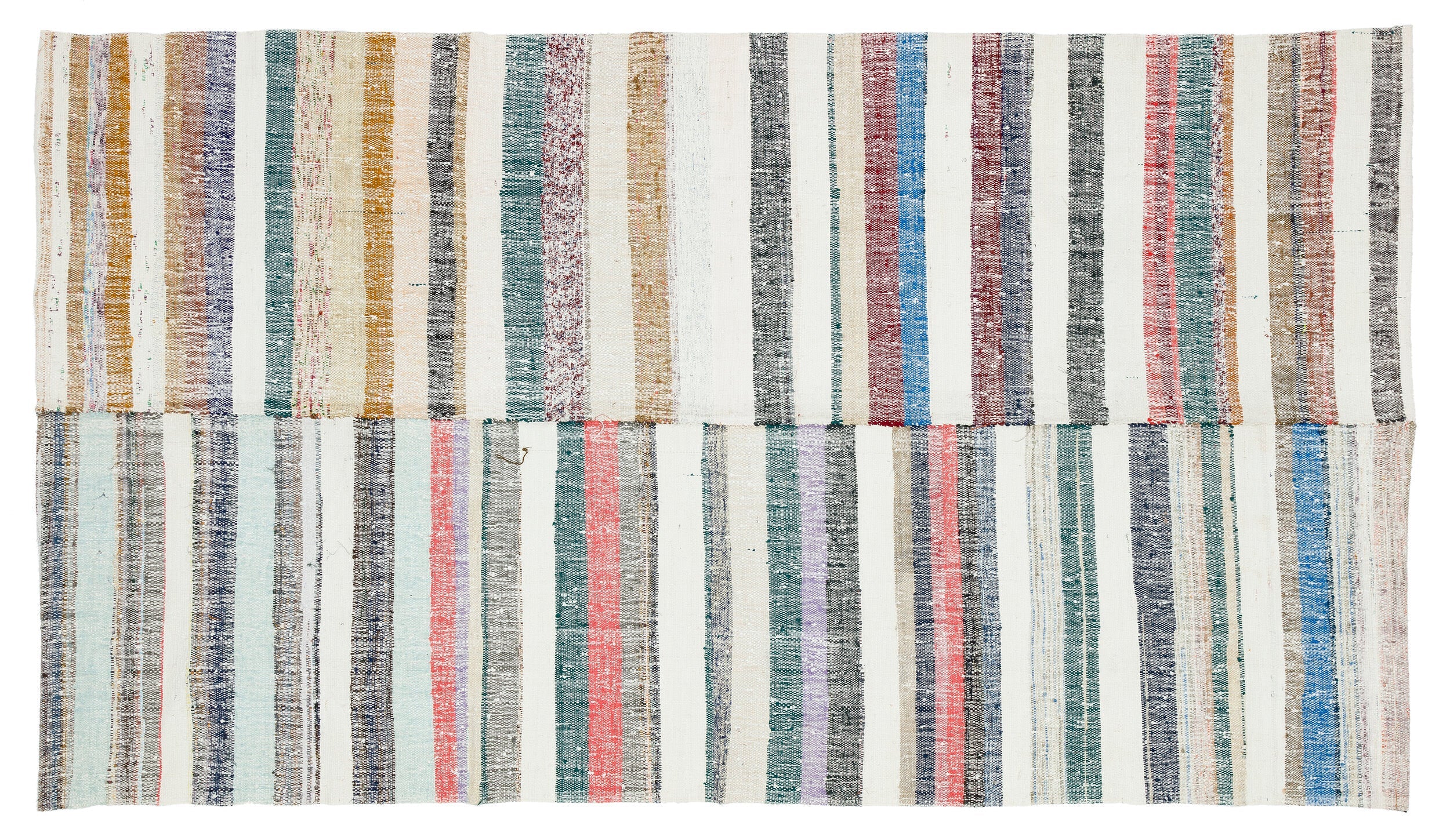 Girit Beige Striped Wool Handmade Area Rug 5'3" x 9'3"