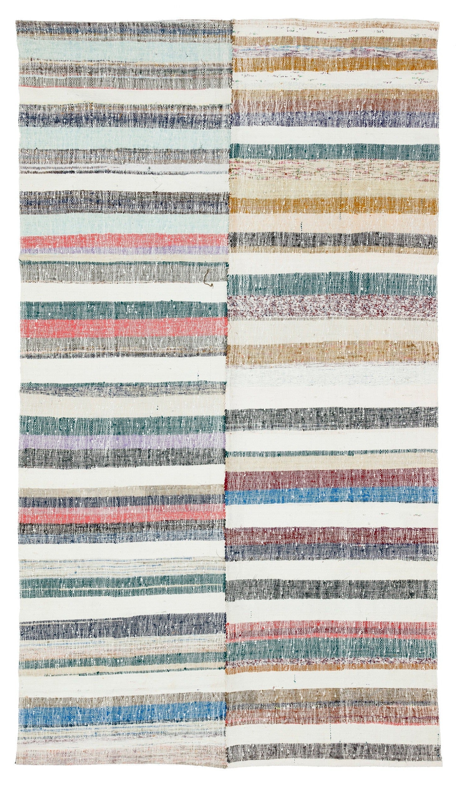 Girit Beige Striped Wool Handmade Area Rug 5'3" x 9'3"
