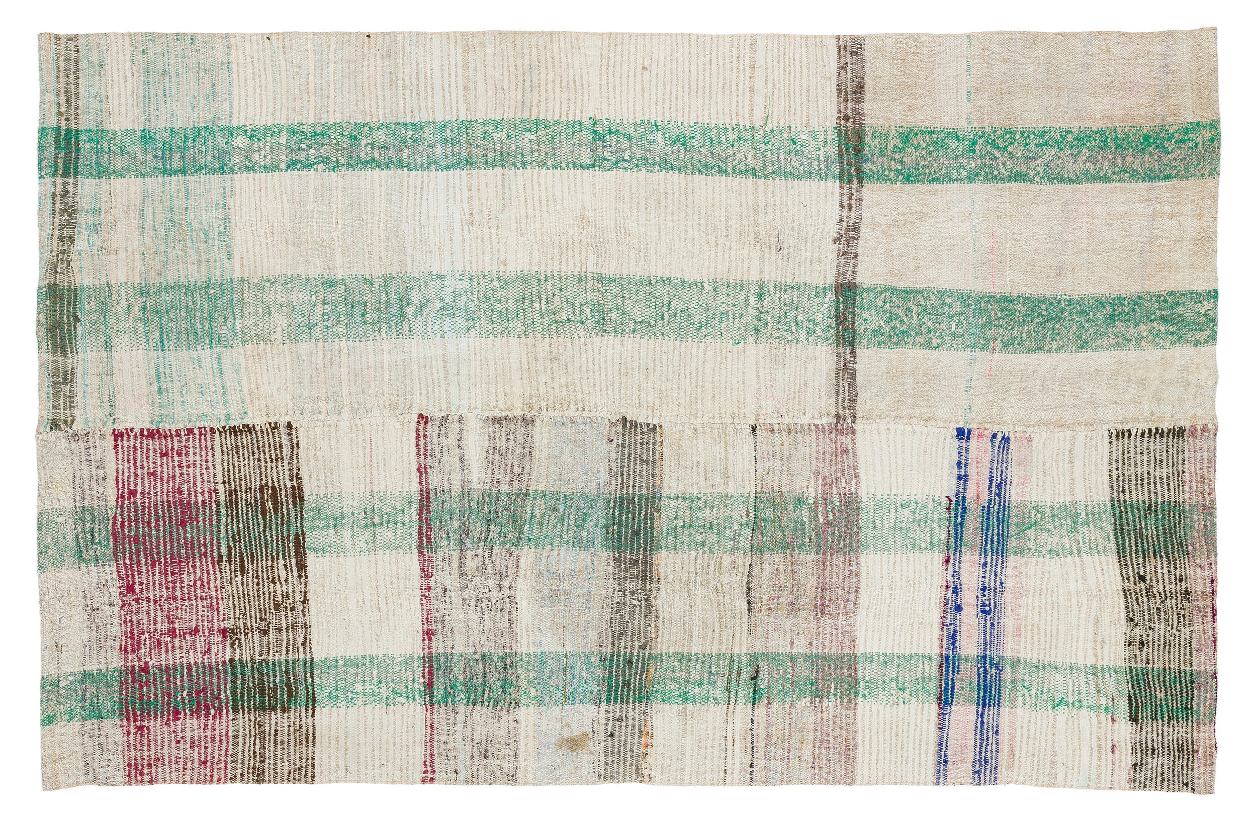 Girit 37207 Beige Striped Wool Handmade Area Rug 4'11" x 7'9"