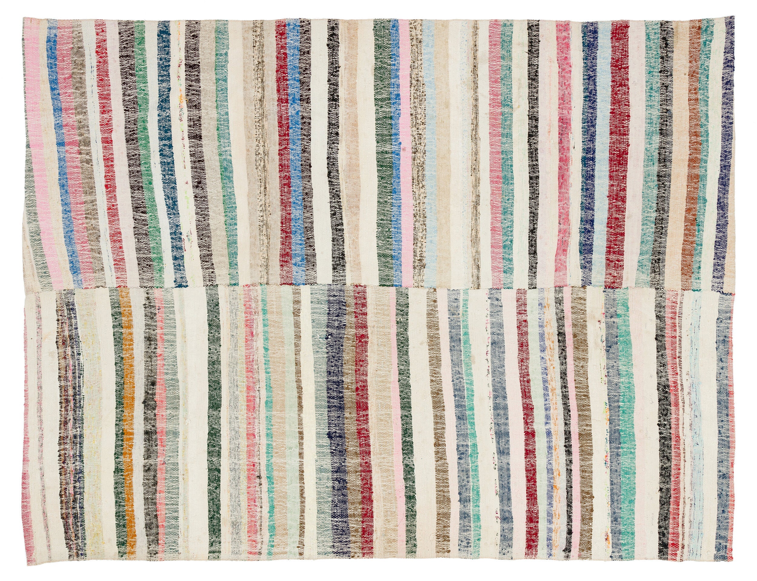 Girit Beige Striped Wool Handmade Area Rug 6'2" x 8'4"