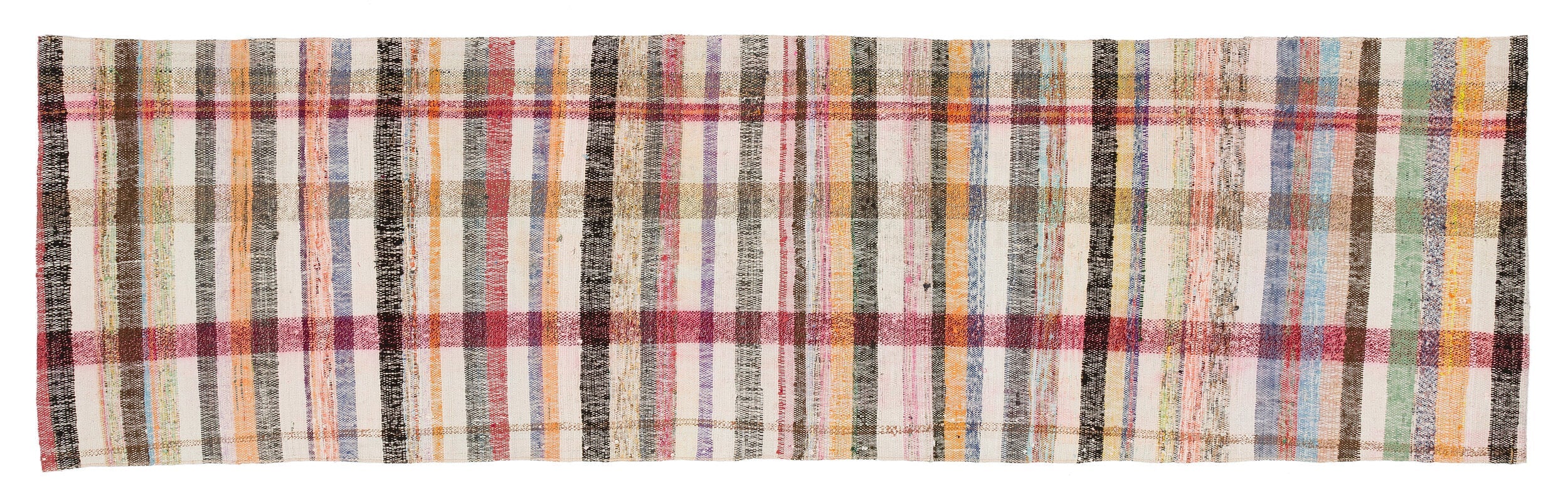 Girit Beige Striped Wool Handmade Area Rug 2'6" x 8'9"