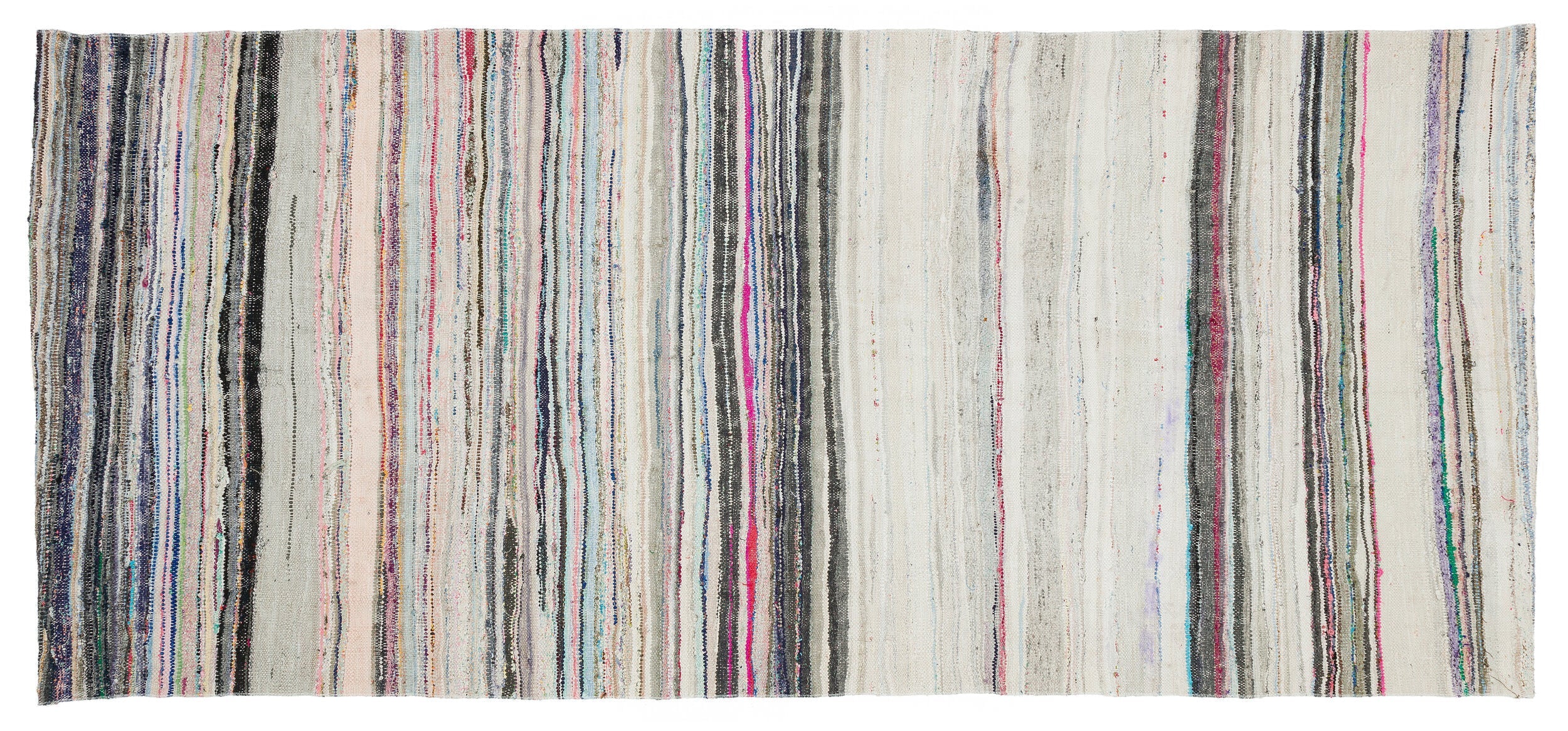 Girit Beige Striped Wool Handmade Area Rug 4'4" x 9'7"