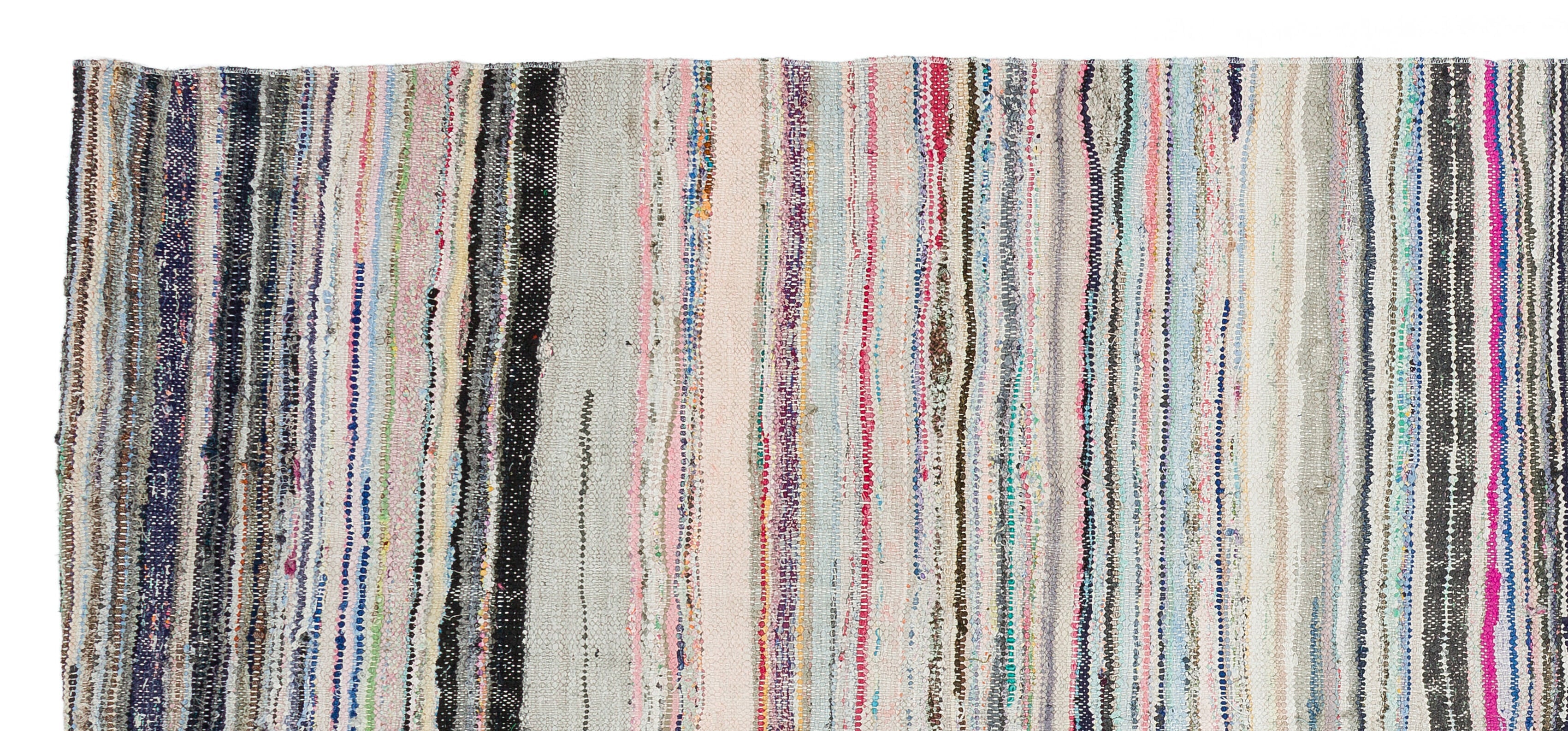 Girit Beige Striped Wool Handmade Area Rug 4'4" x 9'7"