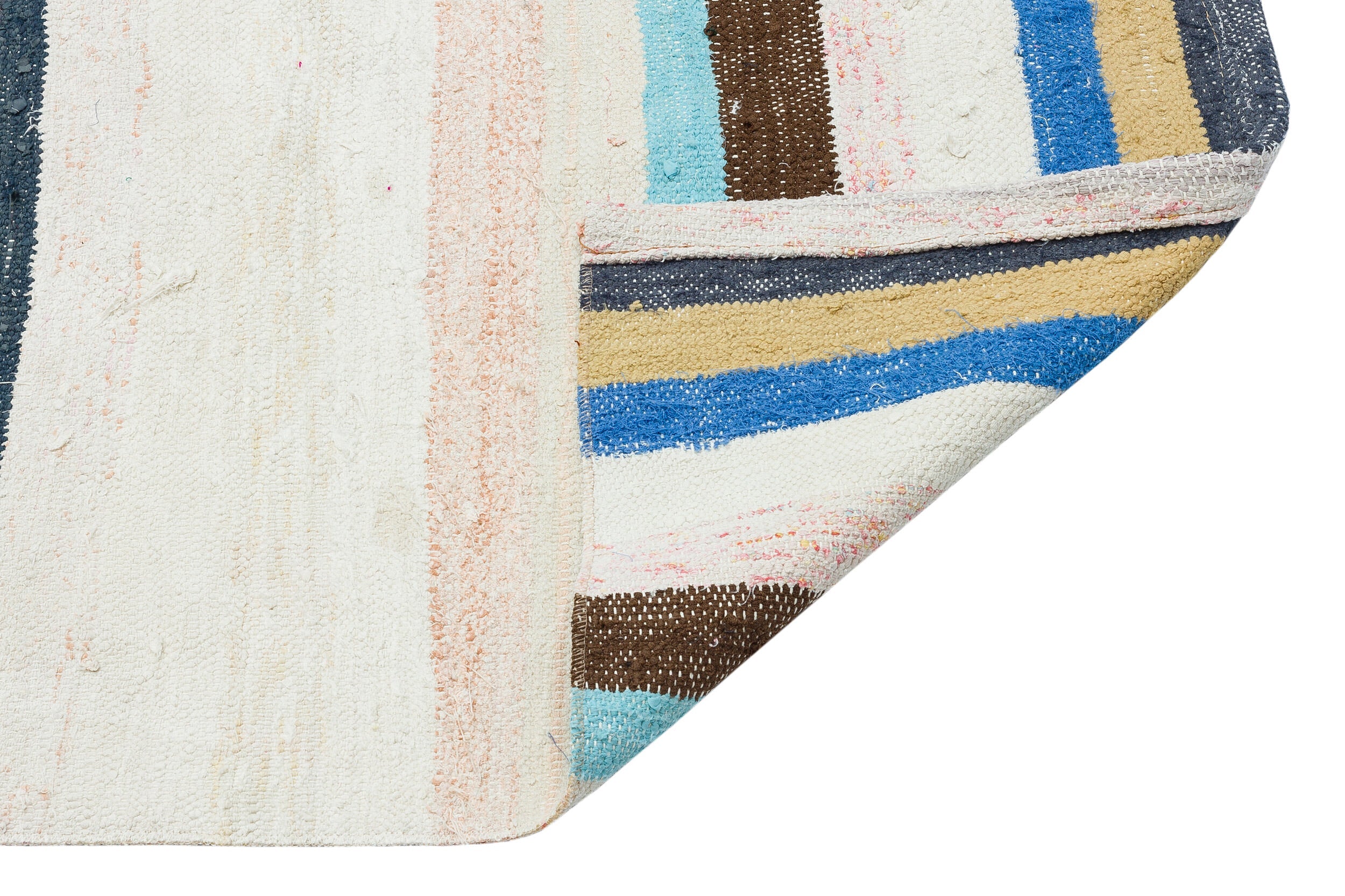 Girit Beige Striped Wool Handmade Area Rug 5'8" x 7'7"
