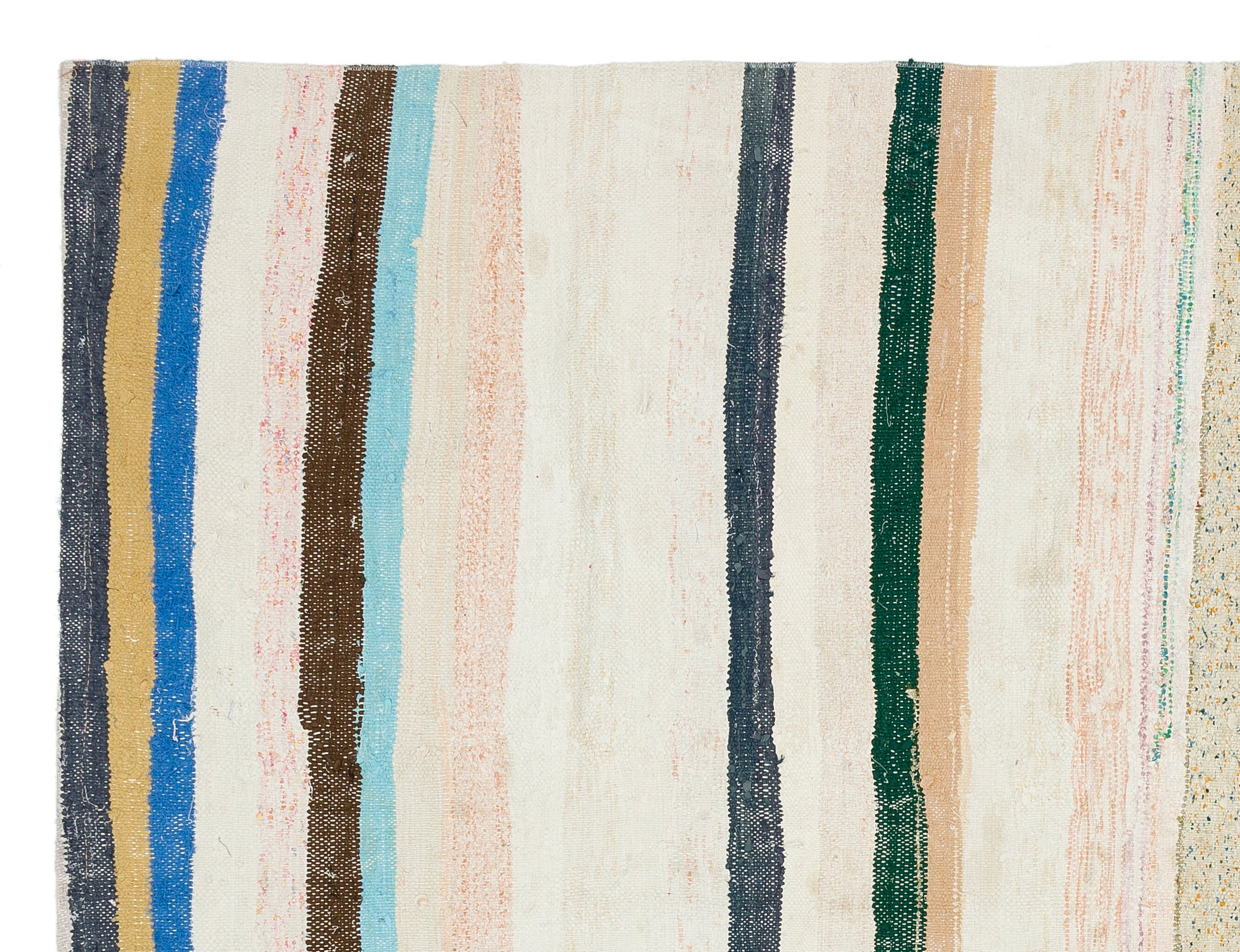 Girit Beige Striped Wool Handmade Area Rug 5'8" x 7'7"