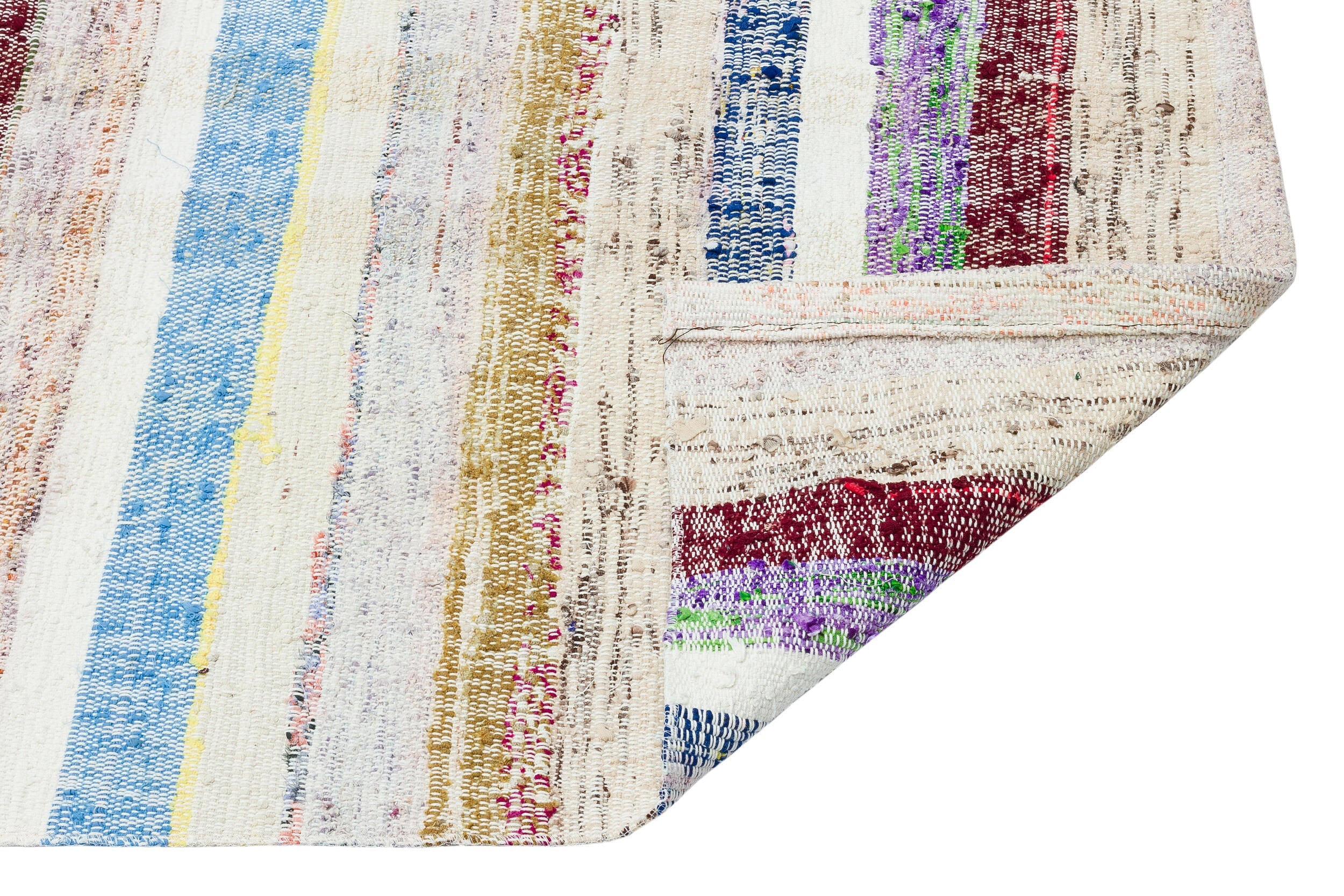 Girit Beige Striped Wool Handmade Area Rug 2'11" x 10'1"