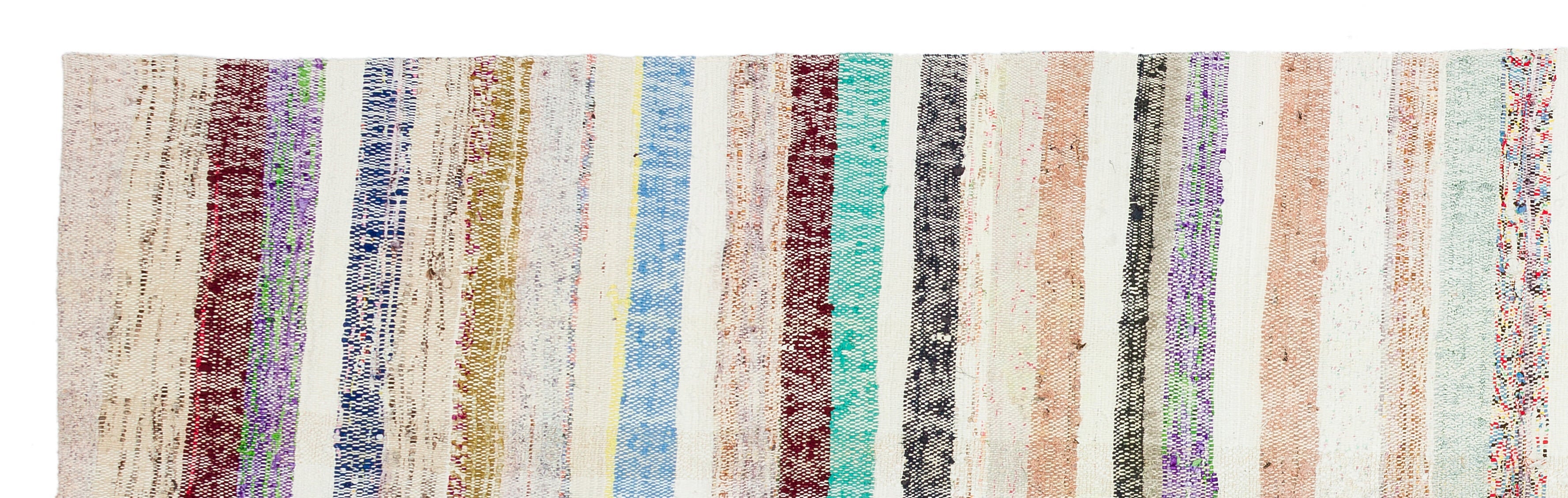 Girit Beige Striped Wool Handmade Area Rug 2'11" x 10'1"
