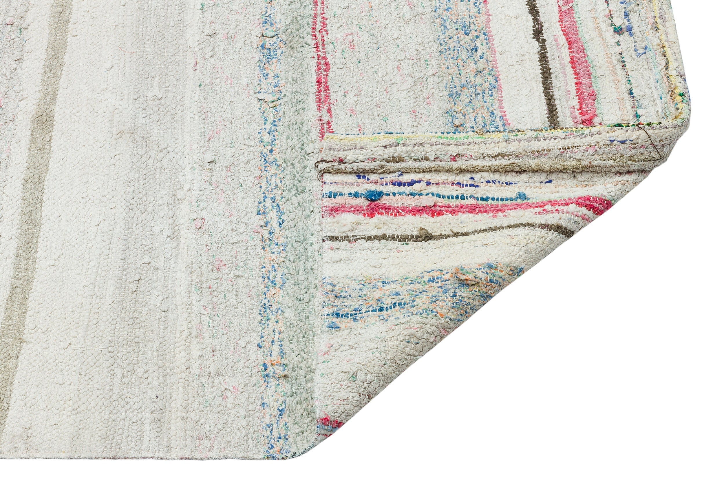 Girit Beige Striped Wool Handmade Area Rug 4'11" x 8'4"