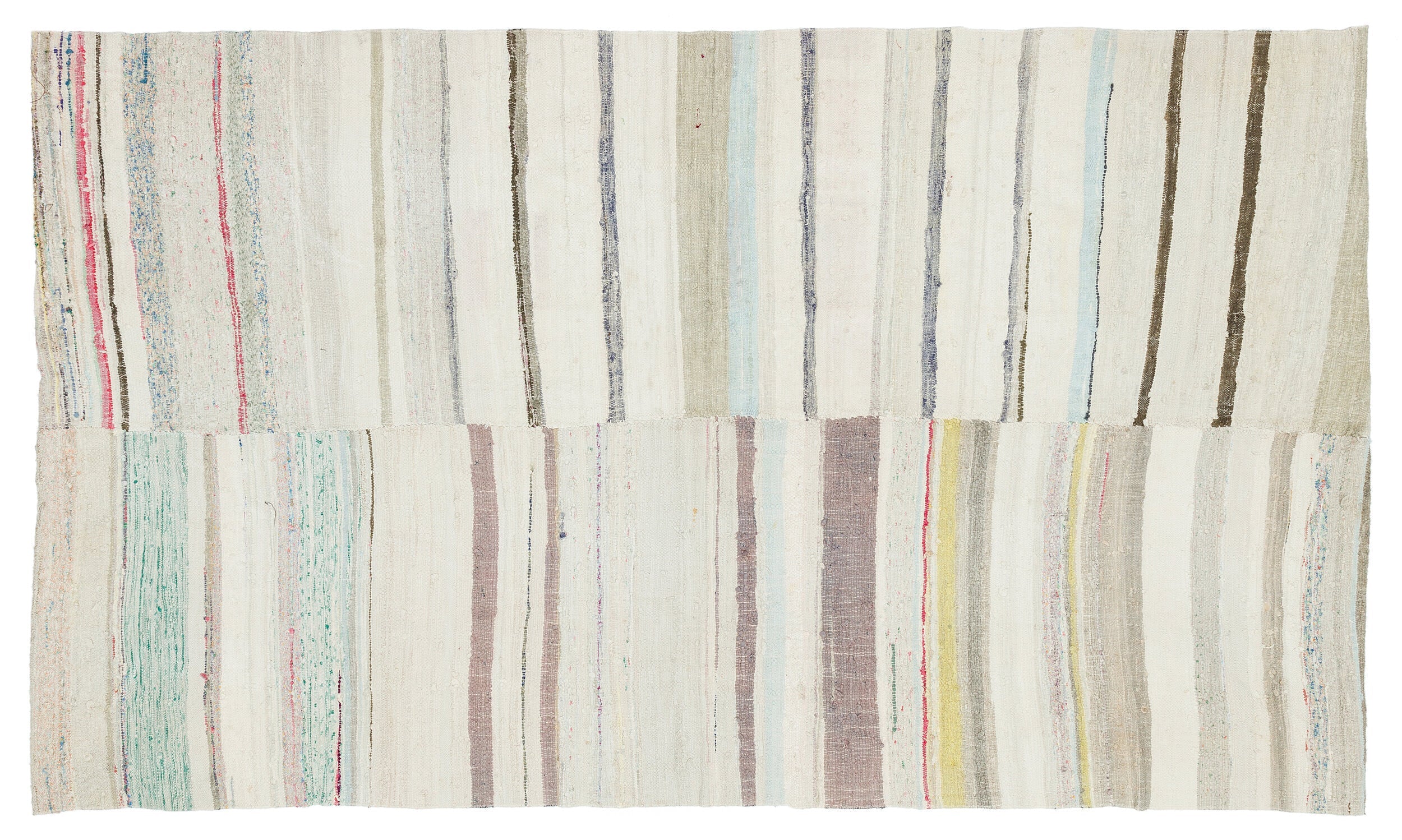 Girit Beige Striped Wool Handmade Area Rug 4'11" x 8'4"