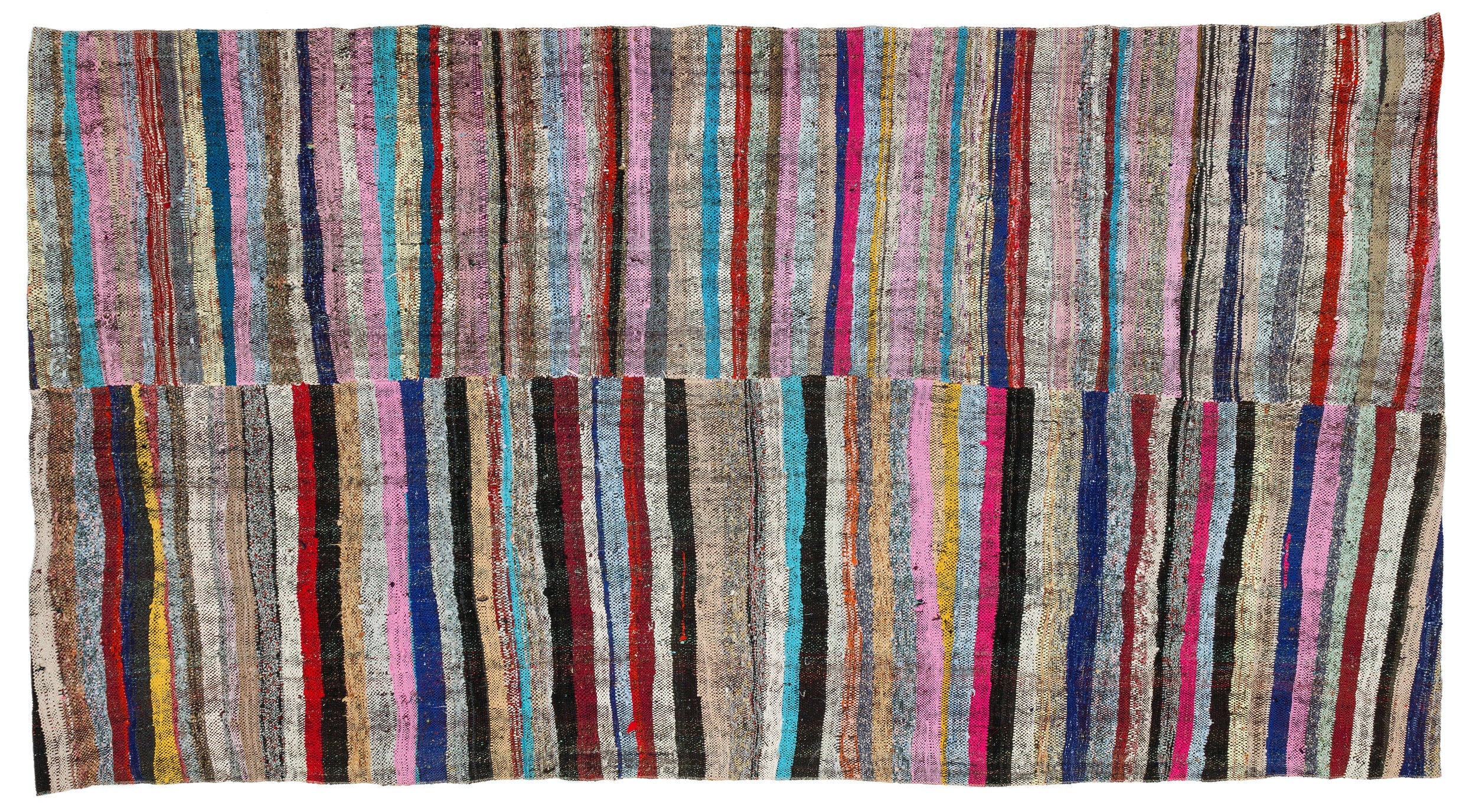 Girit Beige Striped Wool Handmade Area Rug 5'7" x 9'9"