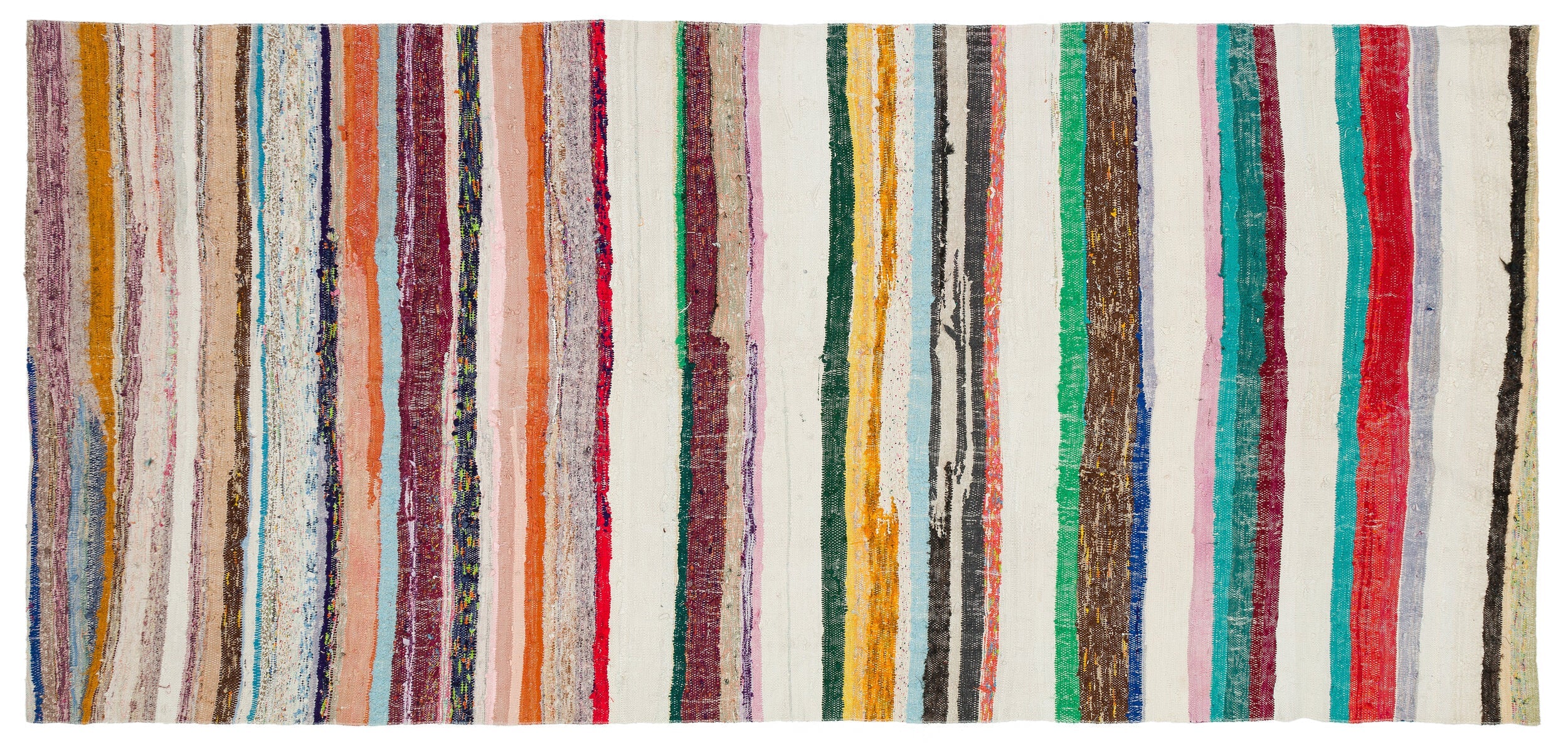 Girit Beige Striped Wool Handmade Area Rug 5'0" x 10'9"