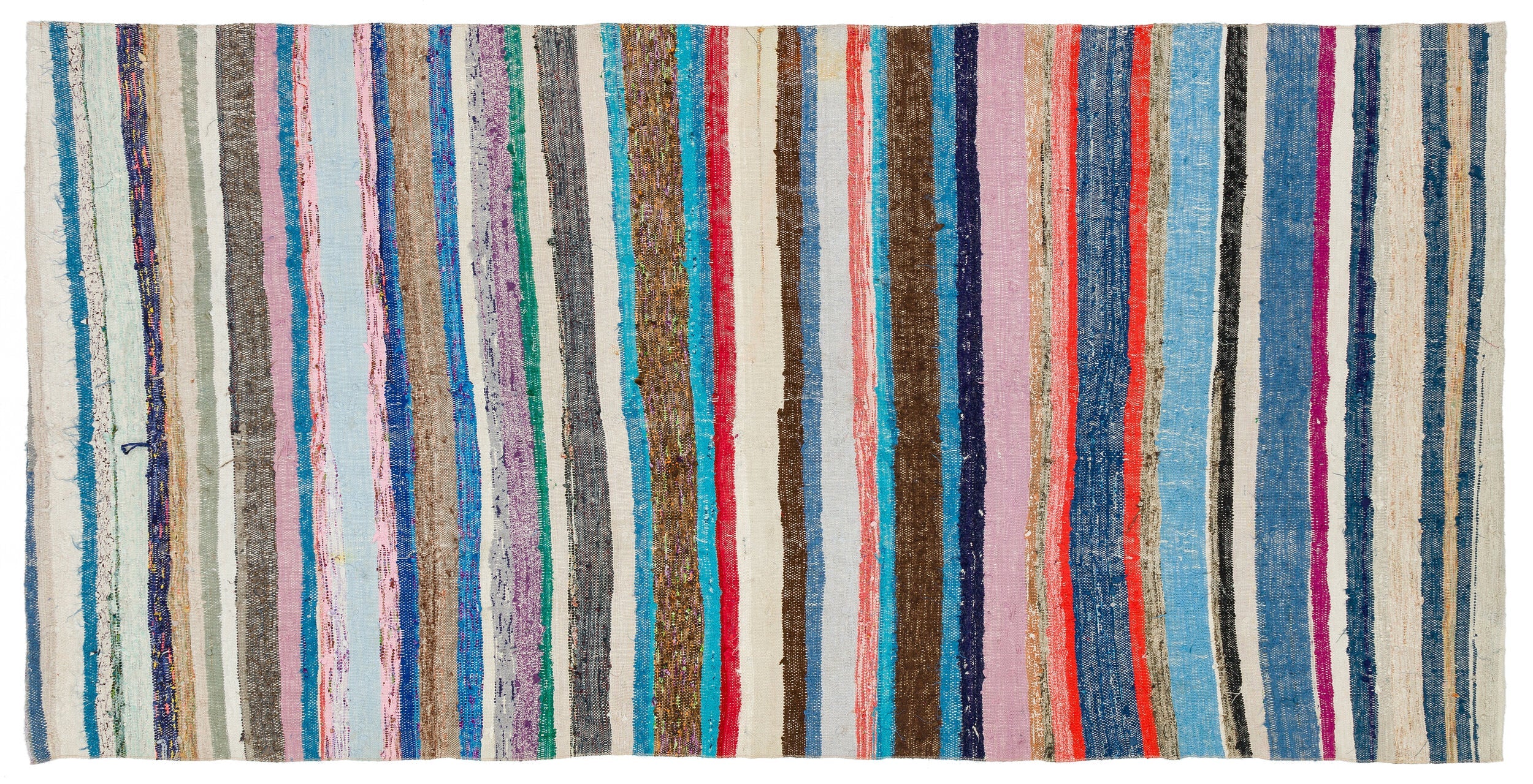 Girit Beige Striped Wool Handmade Area Rug 4'11" x 9'11"
