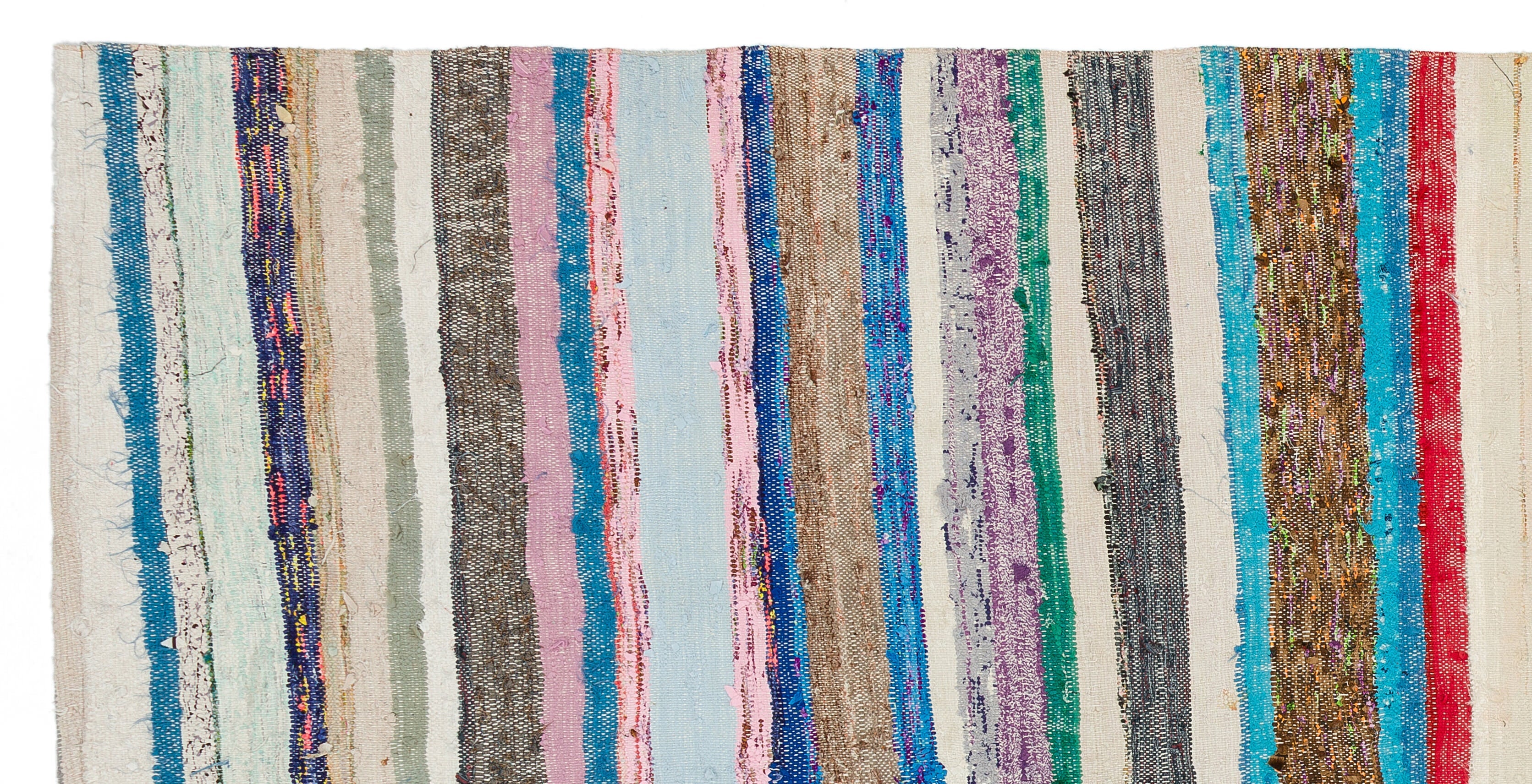 Girit Beige Striped Wool Handmade Area Rug 4'11" x 9'11"