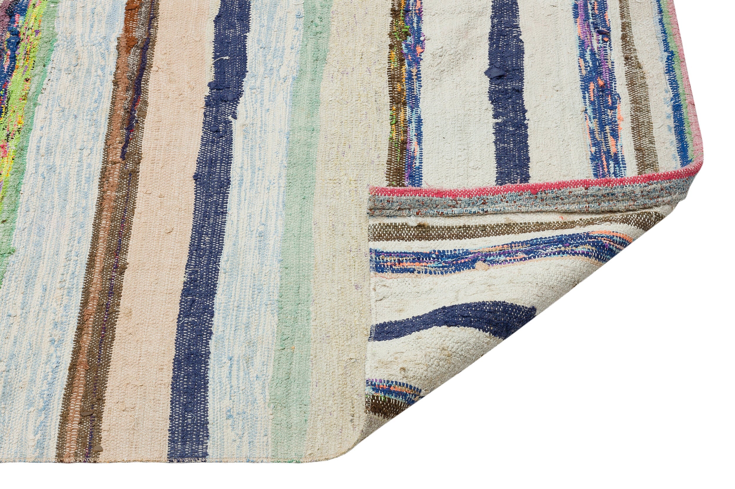 Girit Beige Striped Wool Handmade Area Rug 4'9" x 10'4"